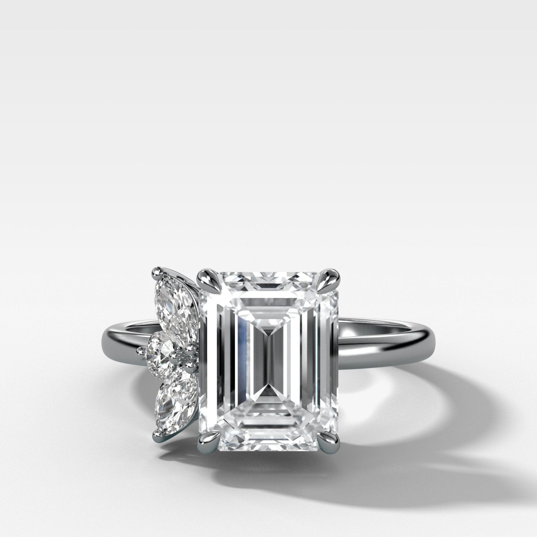 Lotus Engagement Ring With Emerald Cut Diamond - GOODSTONE