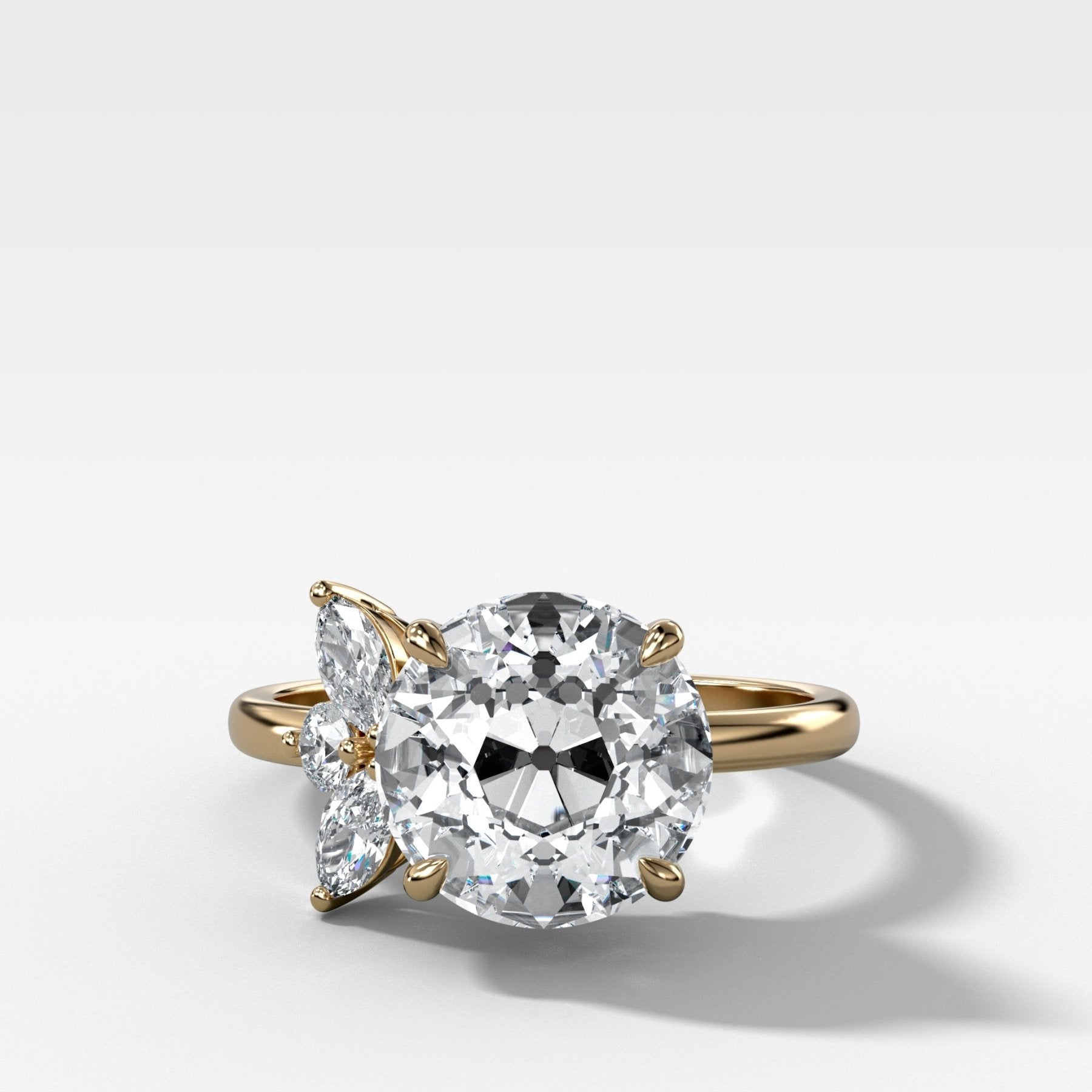 Lotus Engagement Ring With Old Euro Cut Diamond - GOODSTONE