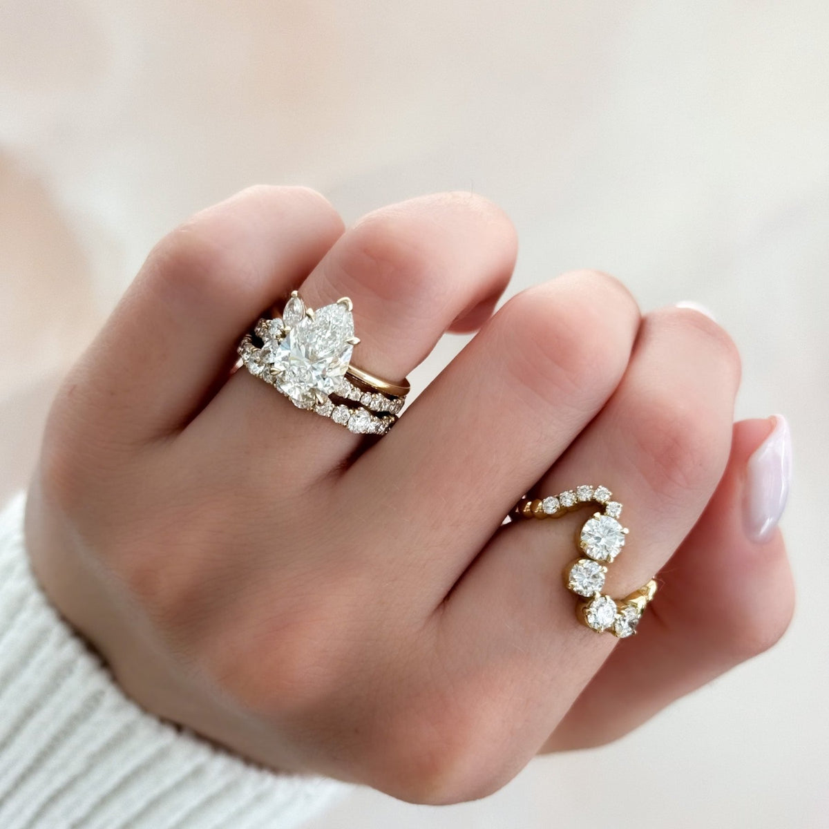 Lotus Engagement Ring With Pear Cut Diamond - GOODSTONE