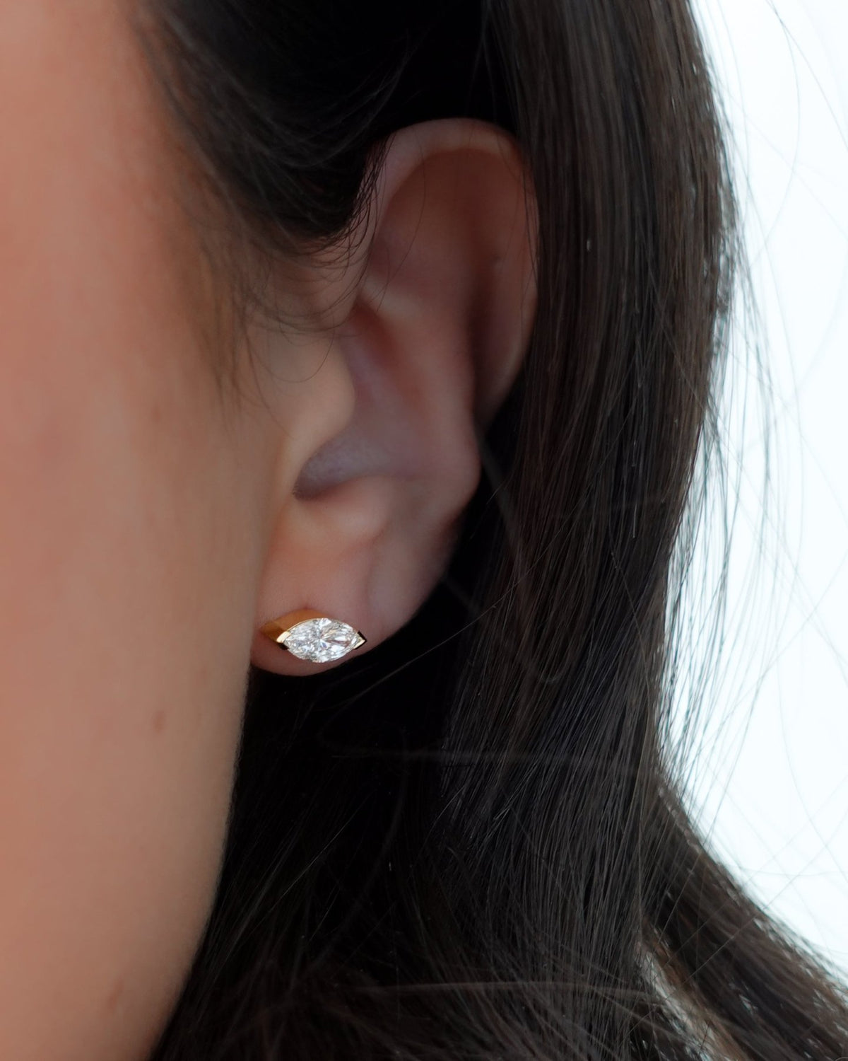 Marquise Cut Half Bezel Diamond Studs - GOODSTONE