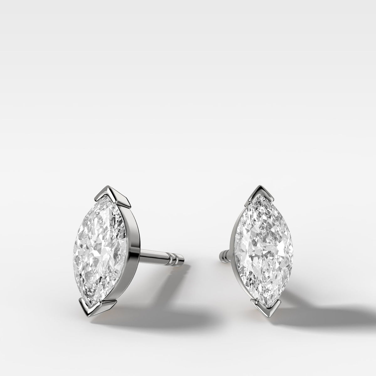 Marquise Cut Half Bezel Diamond Studs - GOODSTONE