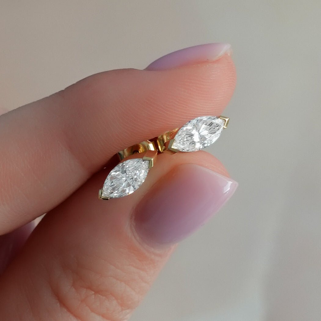 Marquise Cut Half Bezel Diamond Studs - GOODSTONE