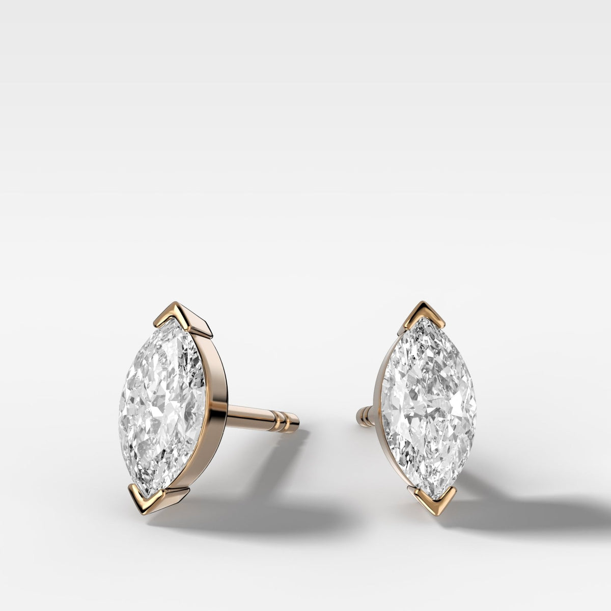 Marquise Cut Half Bezel Diamond Studs - GOODSTONE