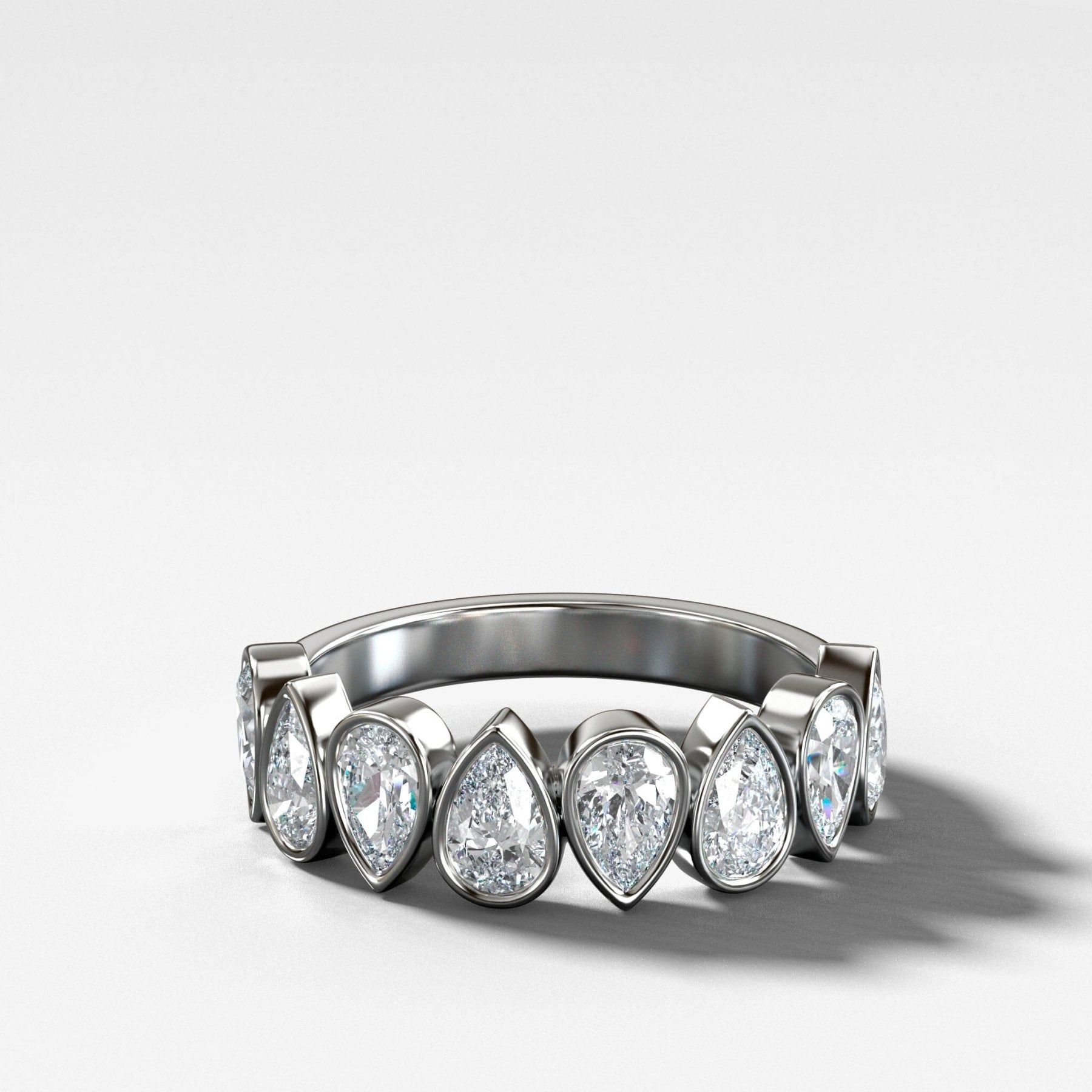Midi Bezel Set Halfway Wedding Band With Alternating Pear Cuts - GOODSTONE