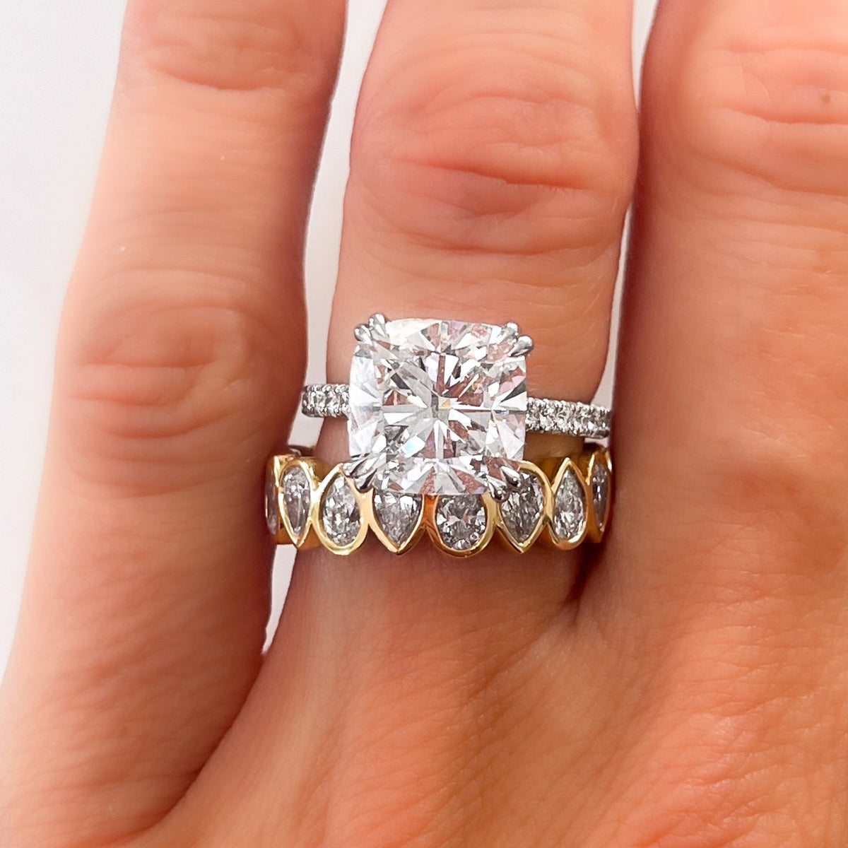 Midi Bezel Set Halfway Wedding Band With Alternating Pear Cuts - GOODSTONE