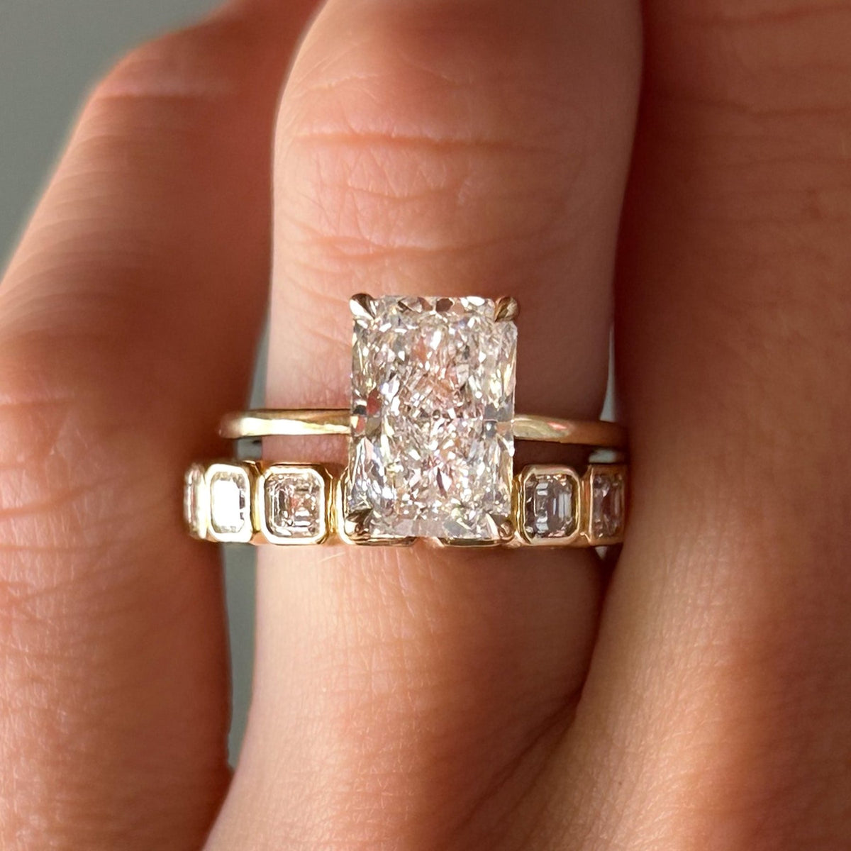 Midi Bezel Set Halfway Wedding Band With Asscher Cuts - GOODSTONE