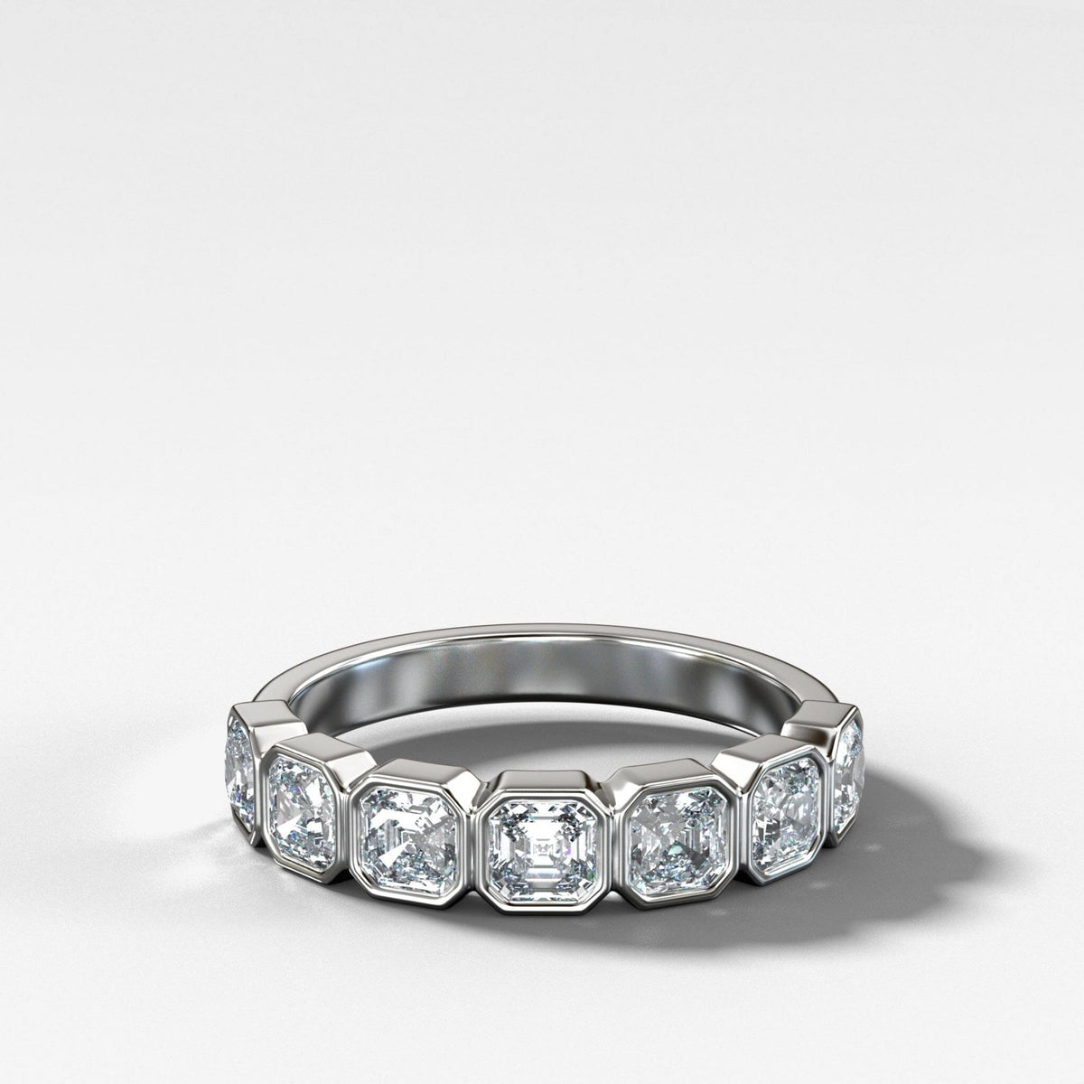 Midi Bezel Set Halfway Wedding Band With Asscher Cuts - GOODSTONE