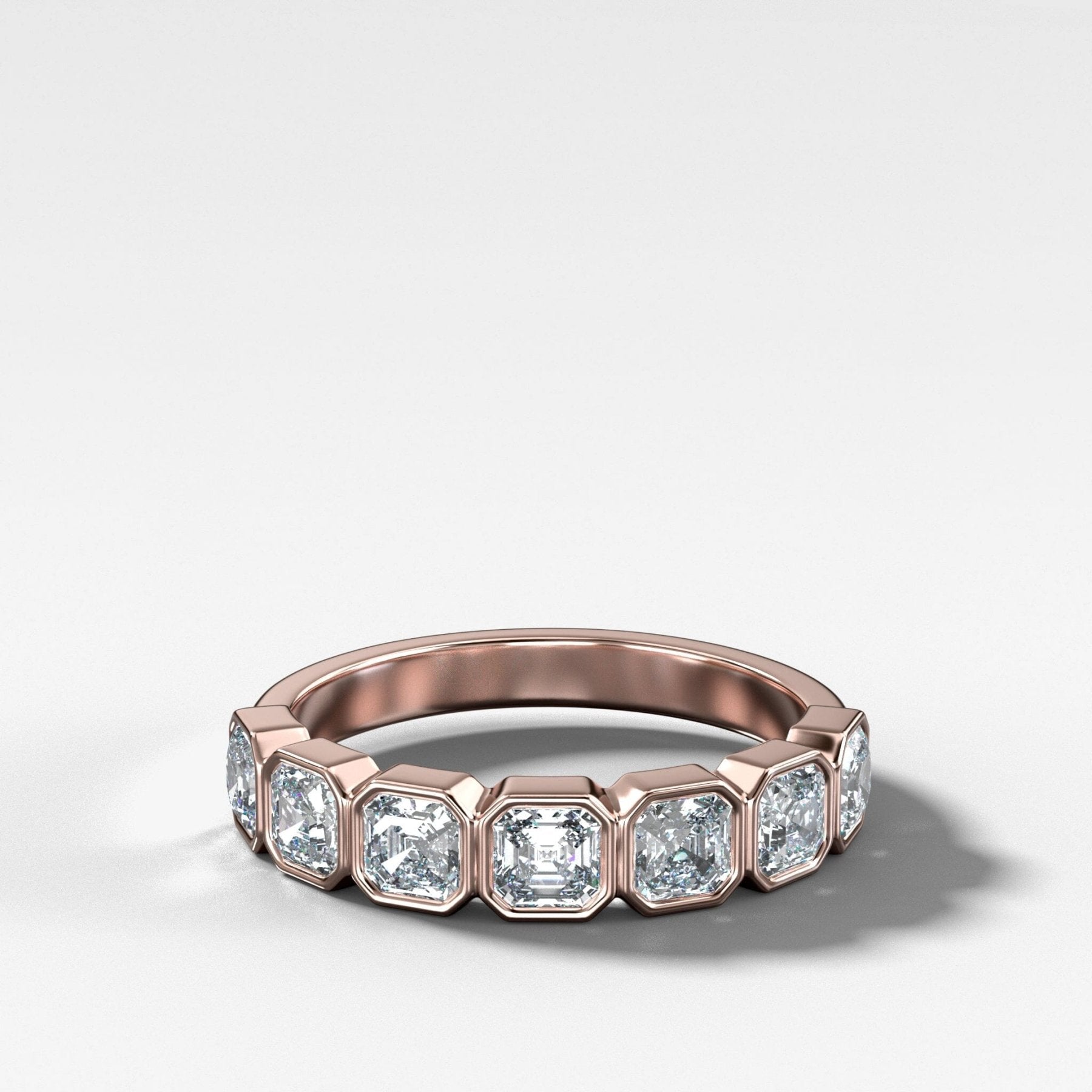 Midi Bezel Set Halfway Wedding Band With Asscher Cuts - GOODSTONE