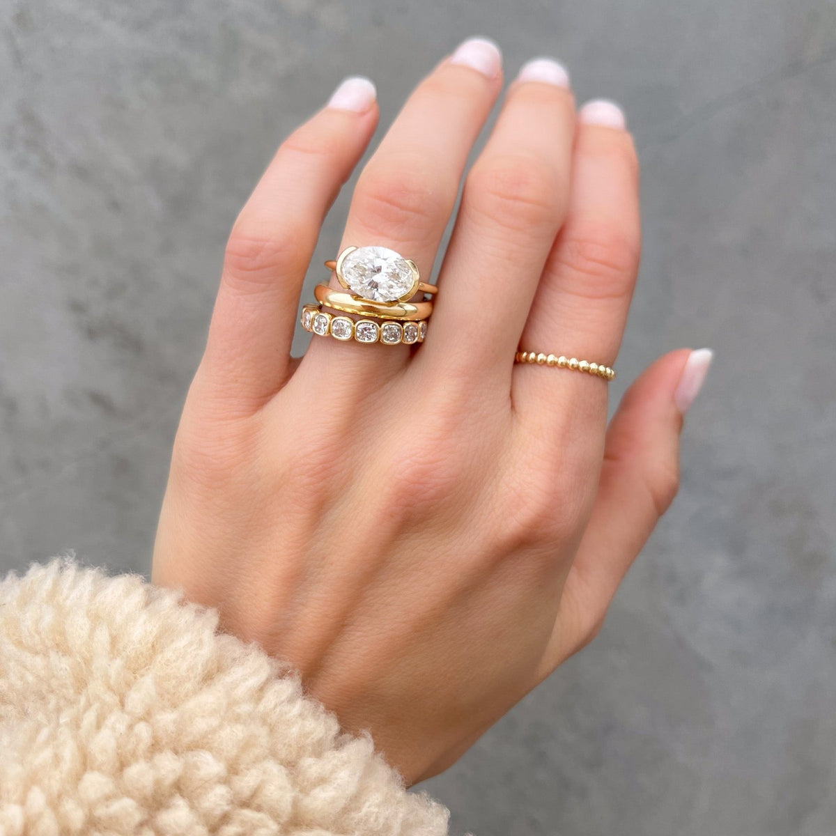 Midi Bezel Set Halfway Wedding Band With Cushion Cuts - GOODSTONE