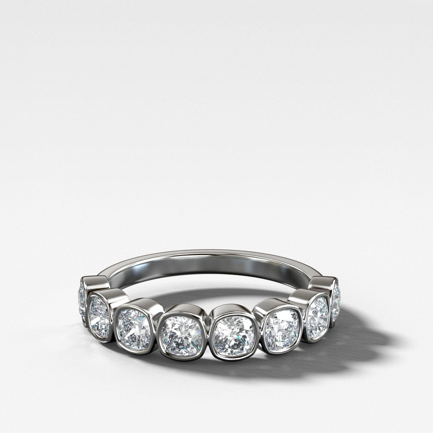 Midi Bezel Set Halfway Wedding Band With Cushion Cuts - GOODSTONE