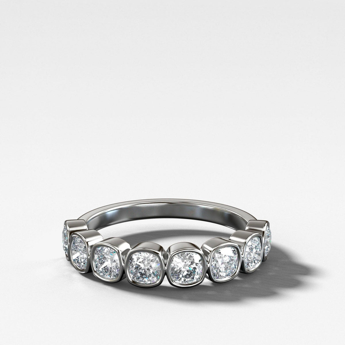 Midi Bezel Set Halfway Wedding Band With Cushion Cuts - GOODSTONE