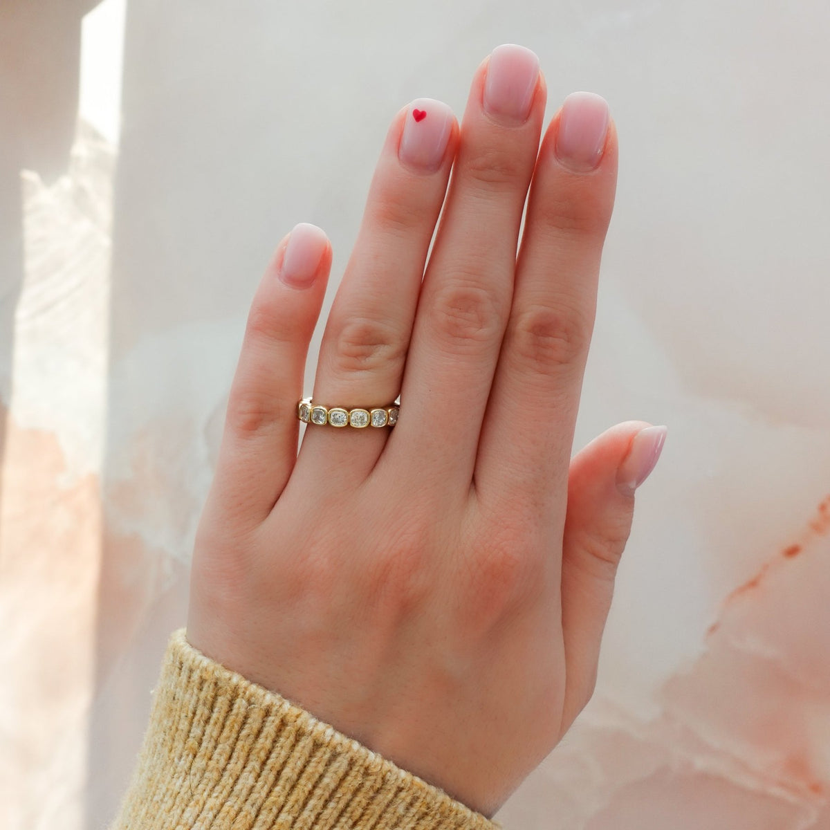 Midi Bezel Set Halfway Wedding Band With Cushion Cuts - GOODSTONE