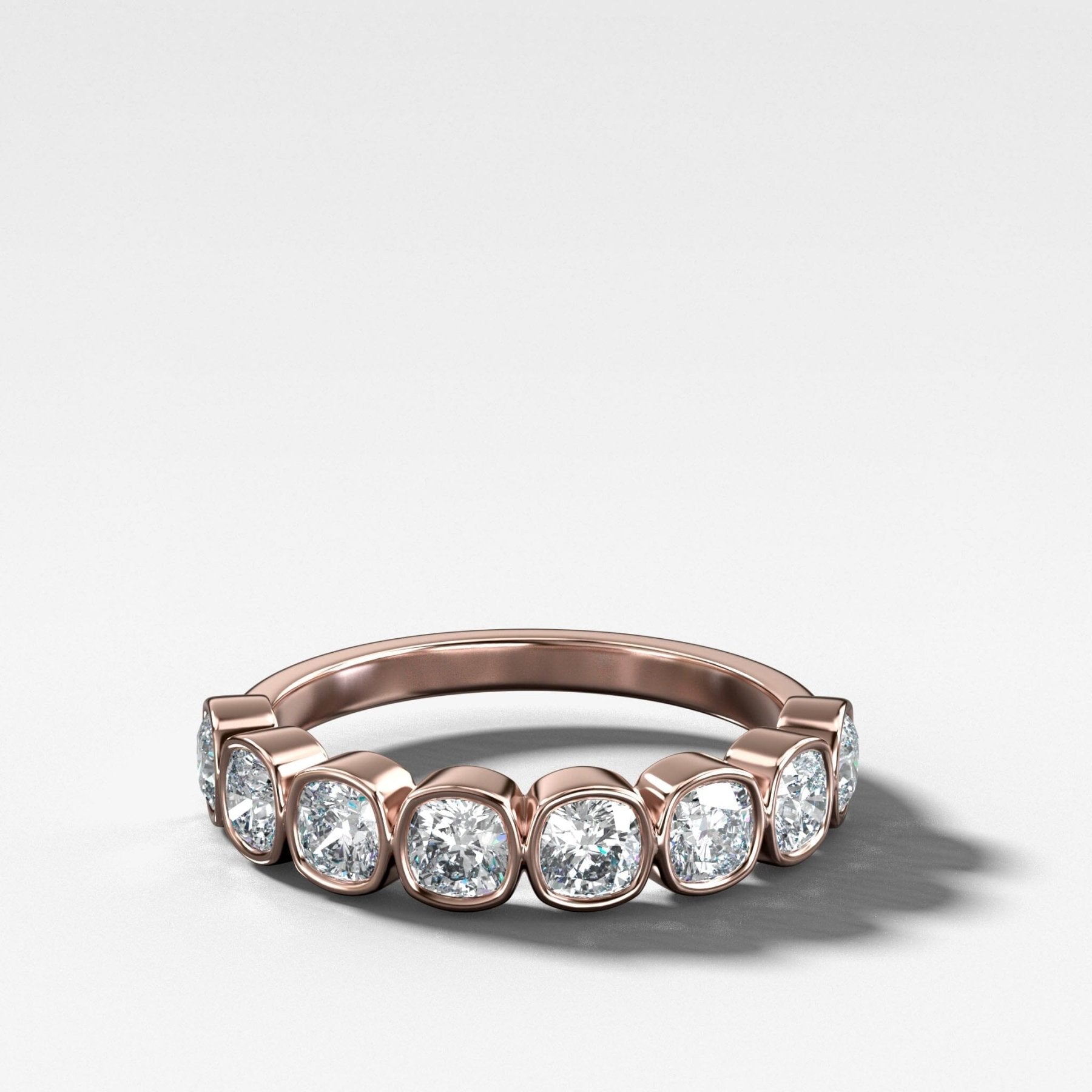 Midi Bezel Set Halfway Wedding Band With Cushion Cuts - GOODSTONE