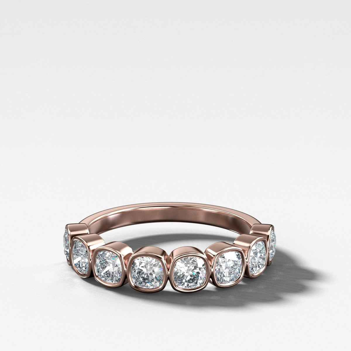 Midi Bezel Set Halfway Wedding Band With Cushion Cuts - GOODSTONE