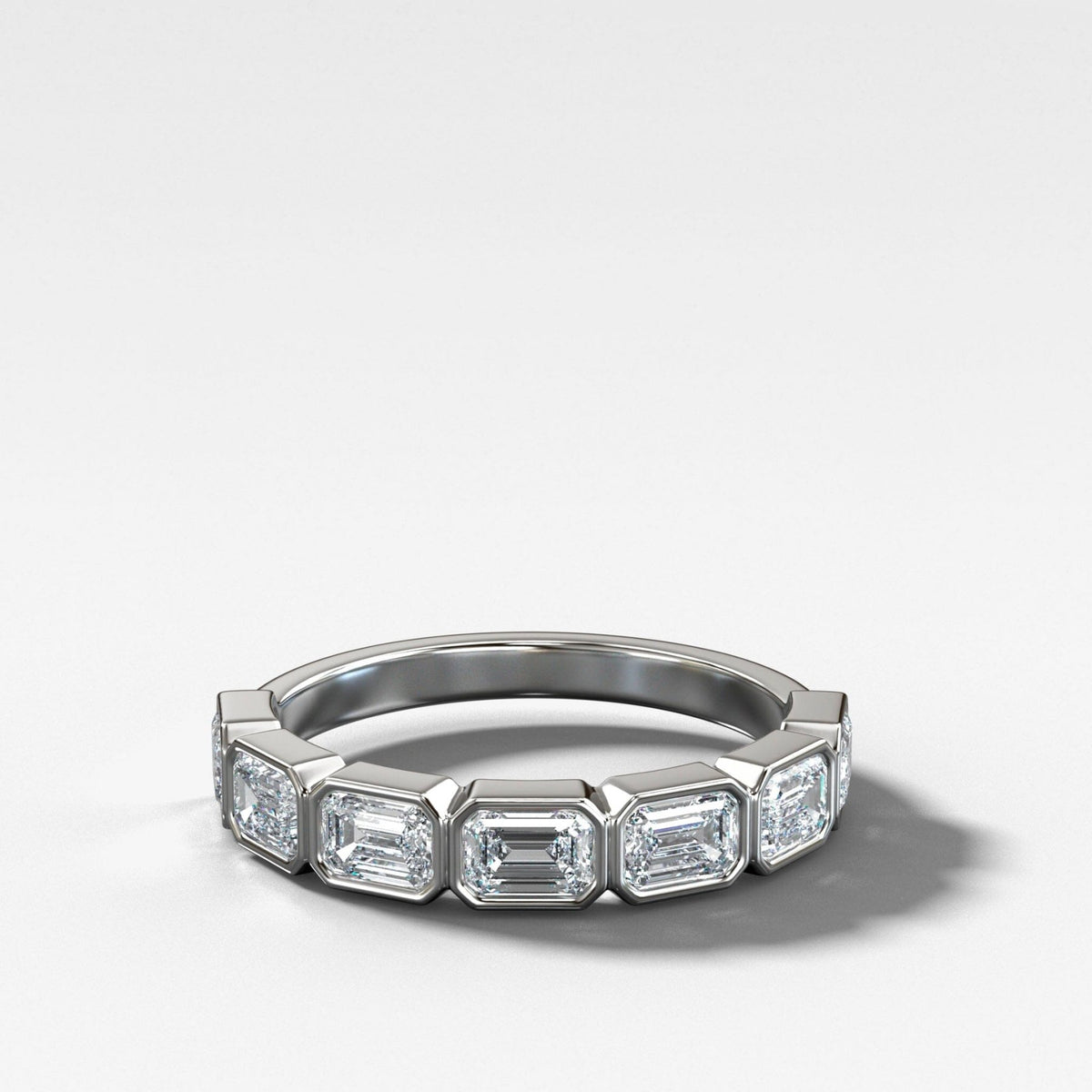 Midi Bezel Set Halfway Wedding Band With East West Emerald Cuts - GOODSTONE