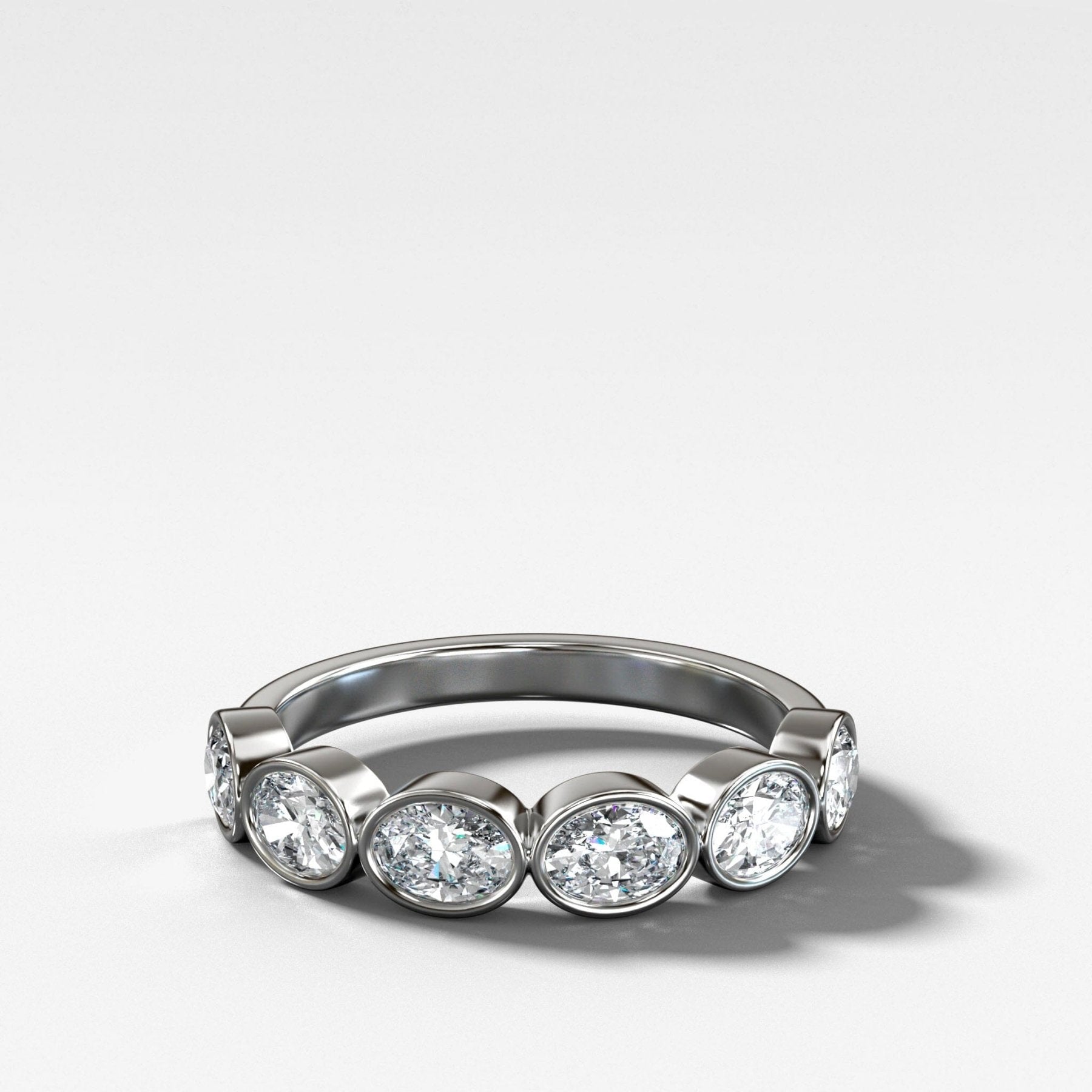 Midi Bezel Set Halfway Wedding Band With East West Oval Cuts - GOODSTONE