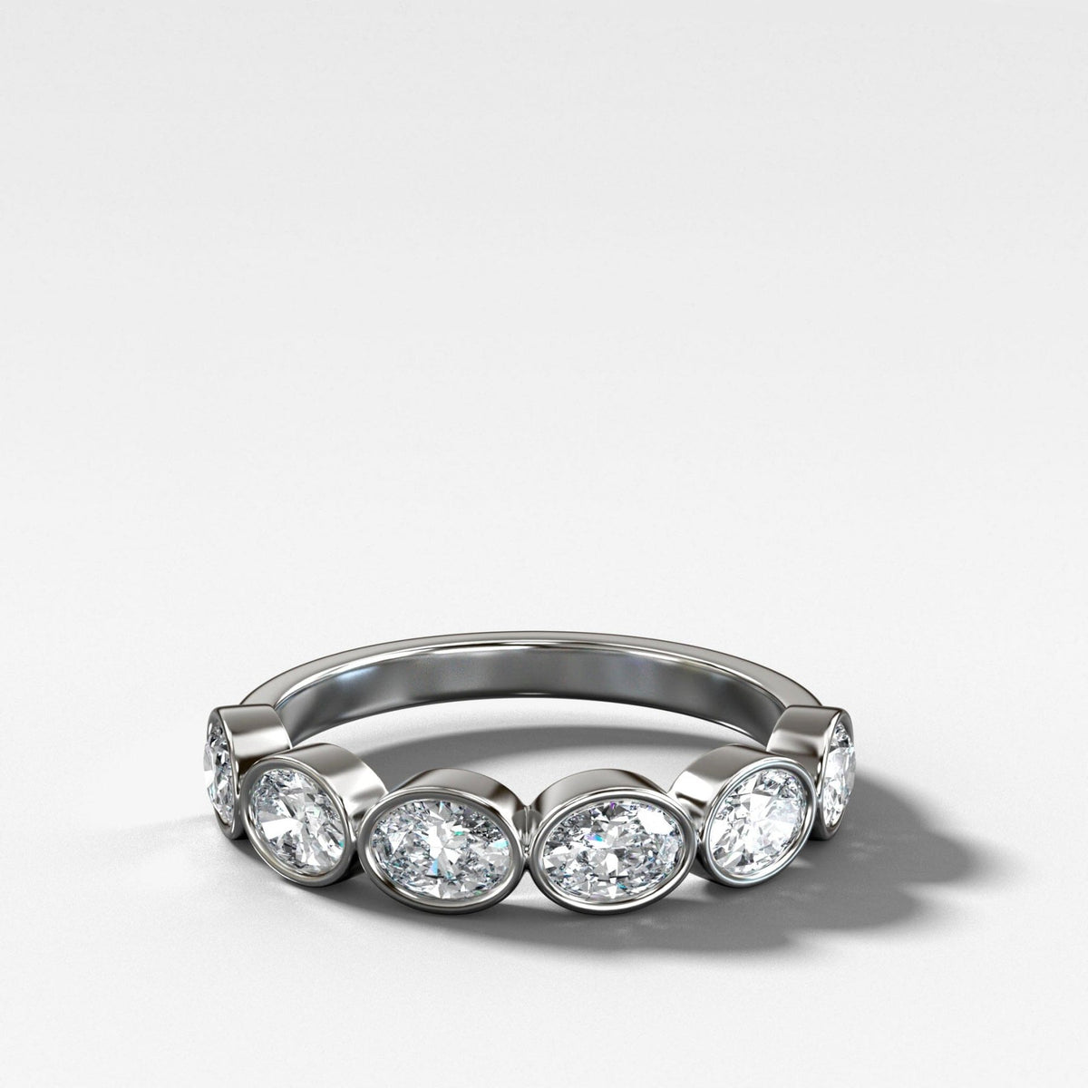 Midi Bezel Set Halfway Wedding Band With East West Oval Cuts - GOODSTONE