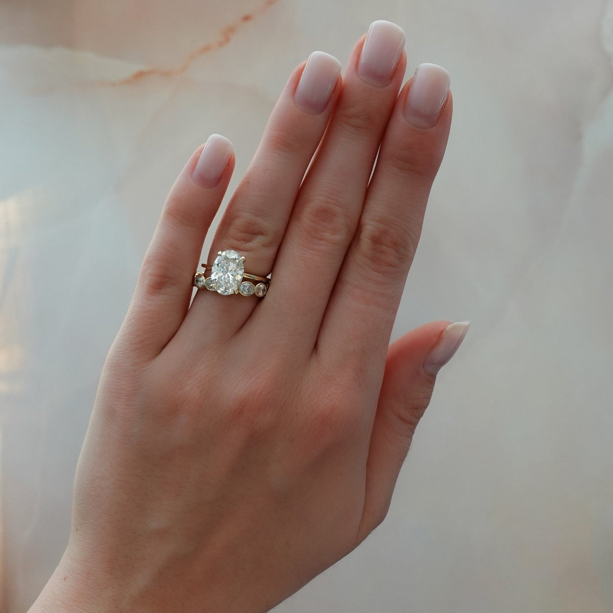 Midi Bezel Set Halfway Wedding Band With East West Oval Cuts - GOODSTONE