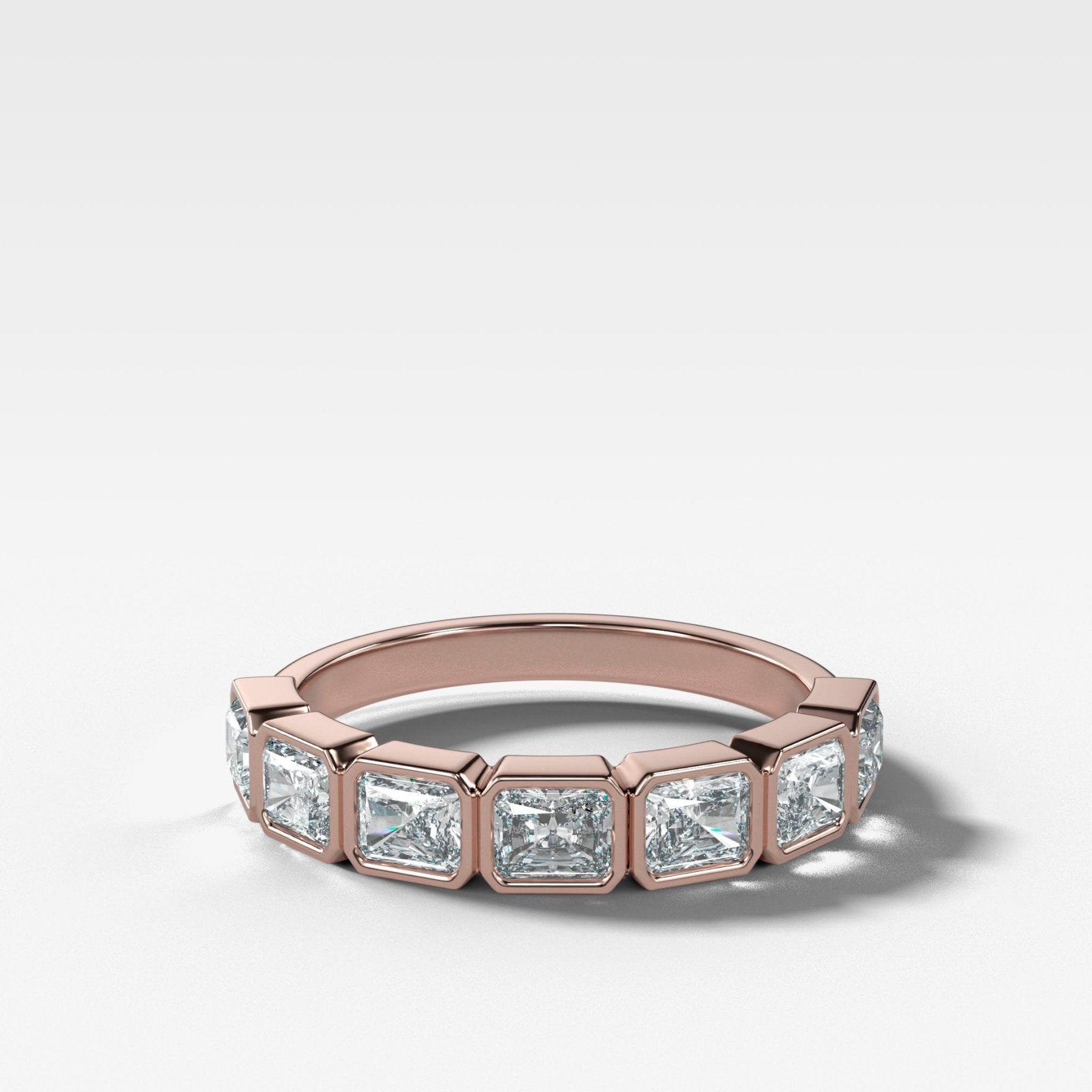 Midi Bezel Set Halfway Wedding Band With East West Radiant Cuts - GOODSTONE