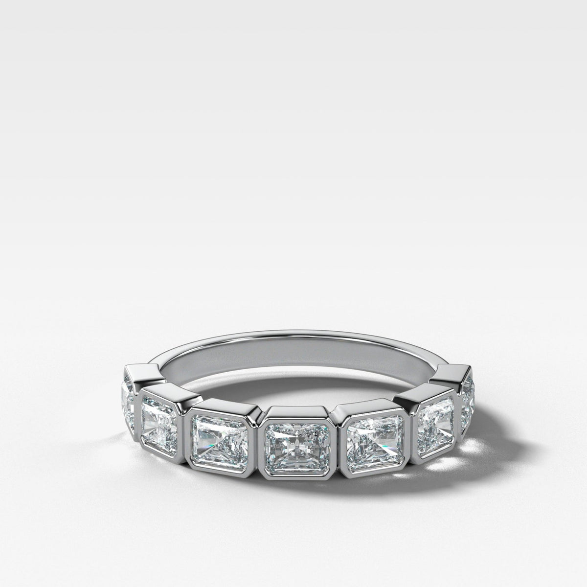 Midi Bezel Set Halfway Wedding Band With East West Radiant Cuts - GOODSTONE