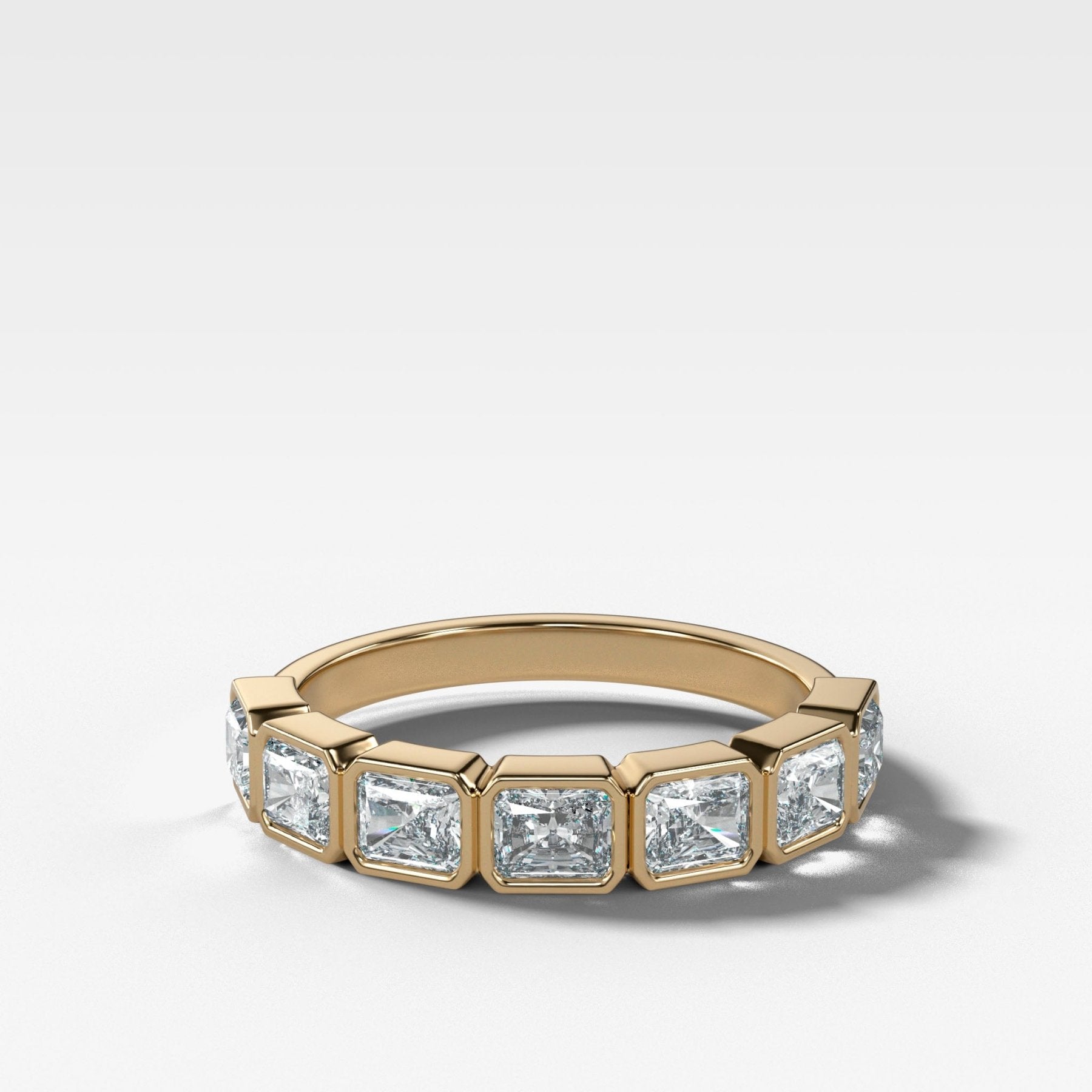 Midi Bezel Set Halfway Wedding Band With East West Radiant Cuts - GOODSTONE
