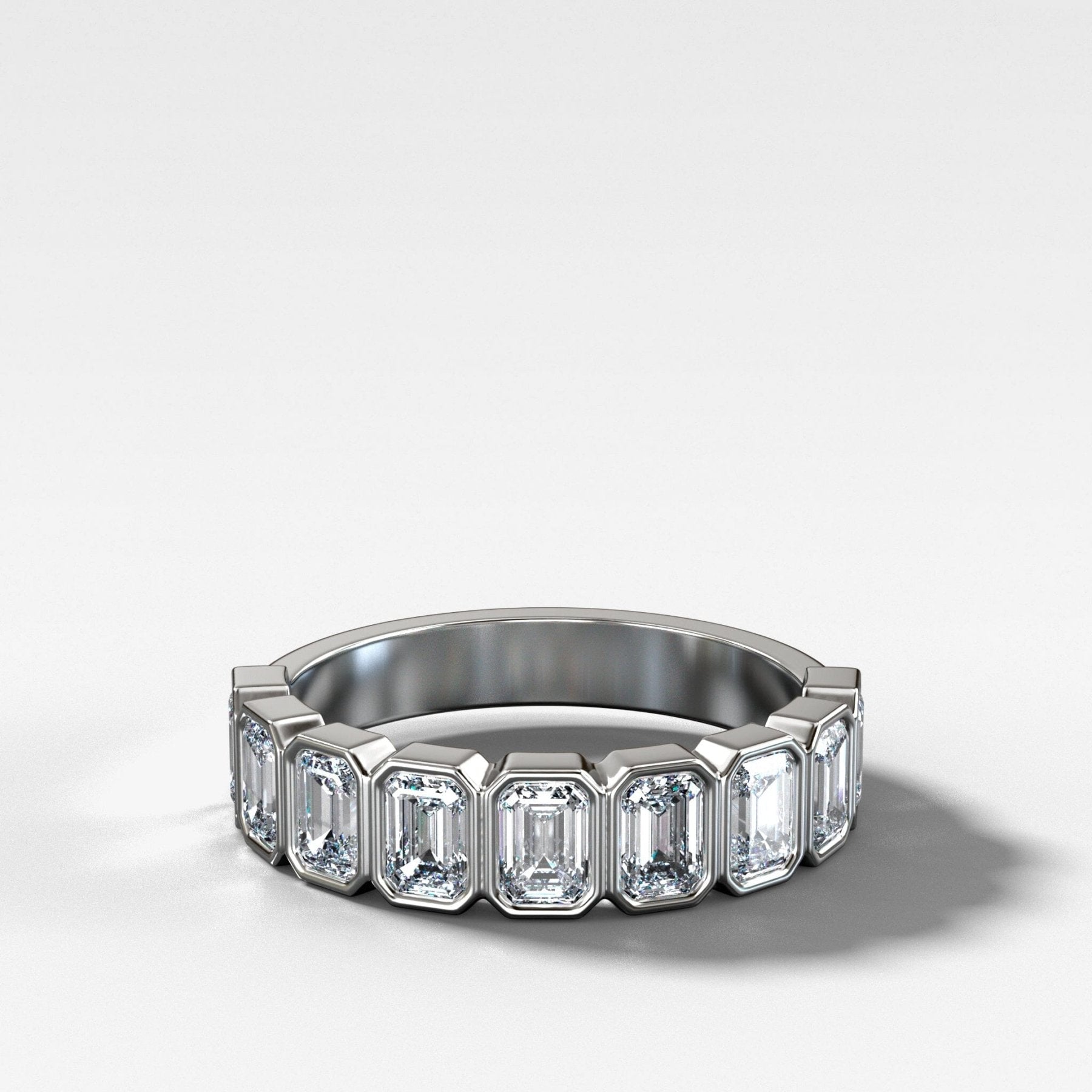 Midi Bezel Set Halfway Wedding Band With Emerald Cuts - GOODSTONE