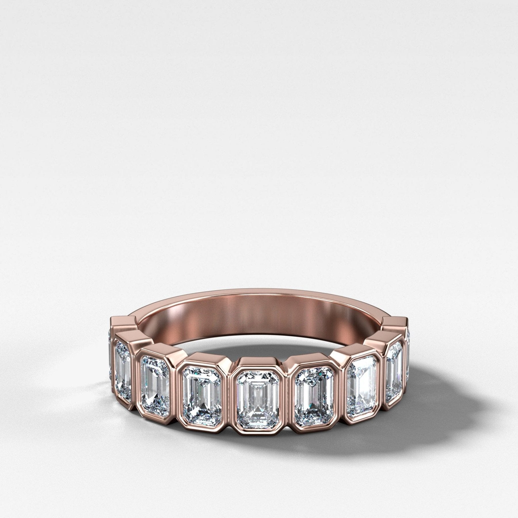Midi Bezel Set Halfway Wedding Band With Emerald Cuts - GOODSTONE