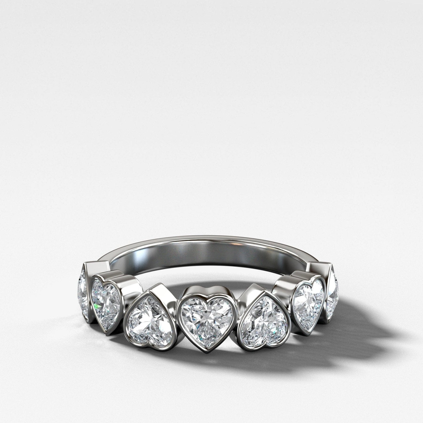 Midi Bezel Set Halfway Wedding Band With Heart Cuts - GOODSTONE