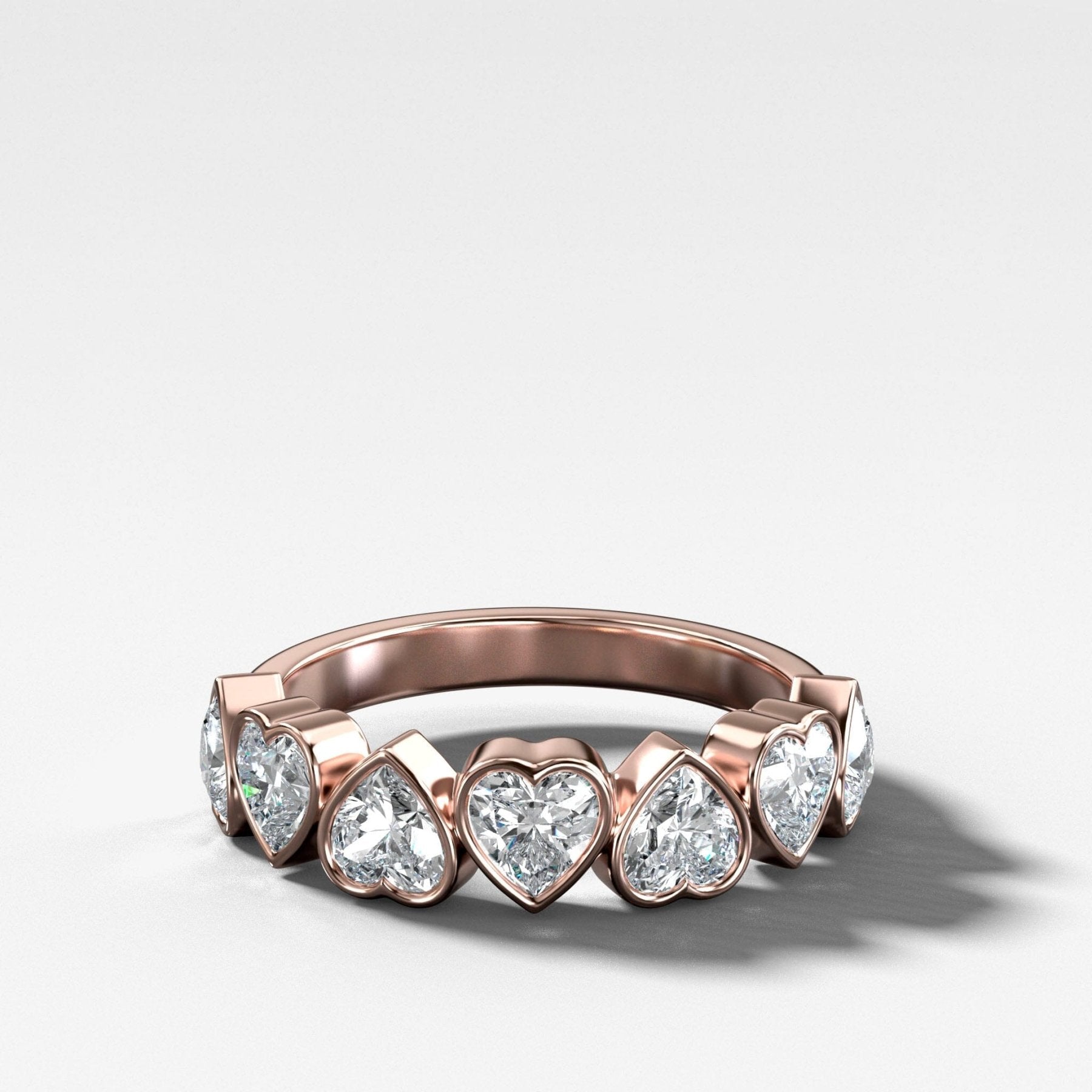 Midi Bezel Set Halfway Wedding Band With Heart Cuts - GOODSTONE