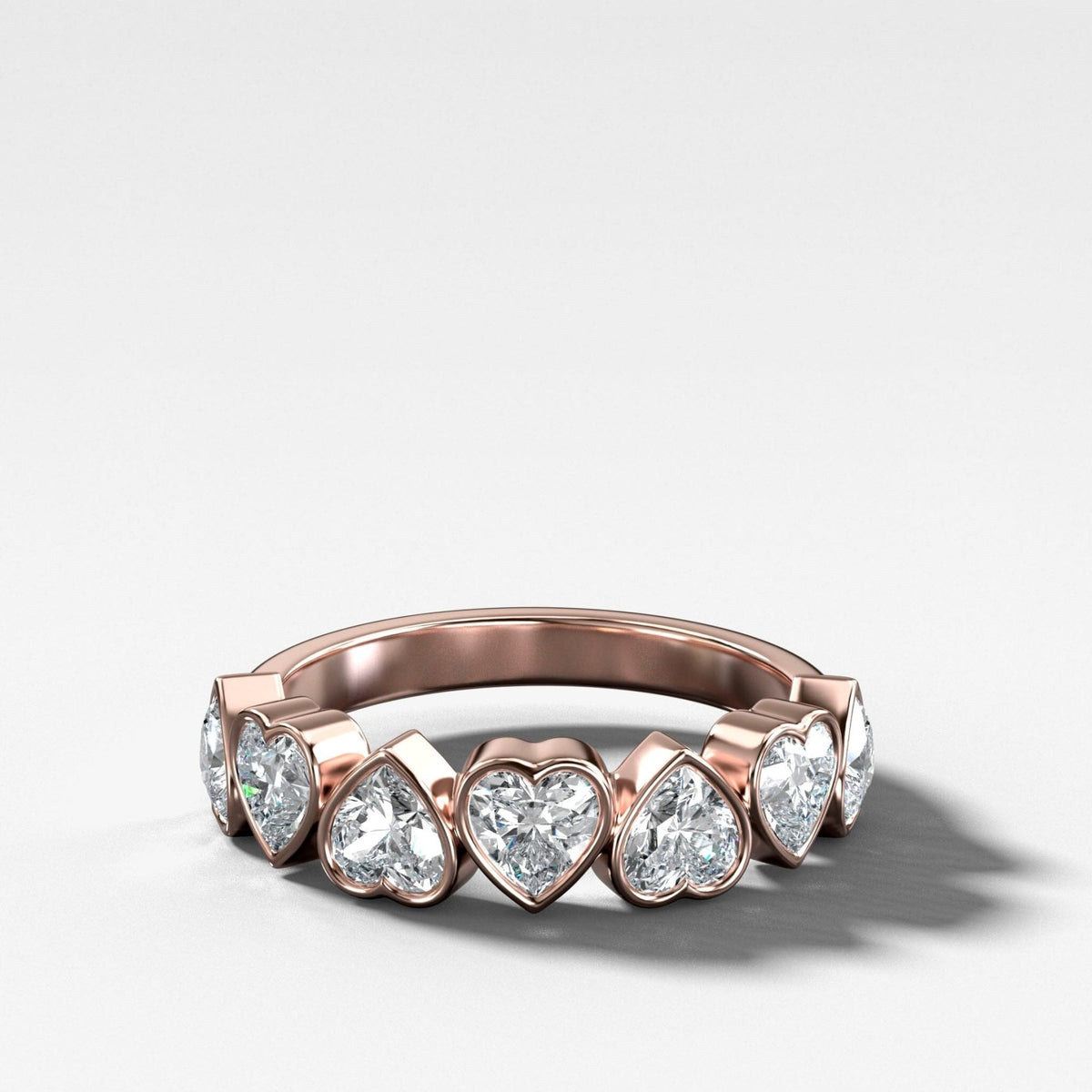 Midi Bezel Set Halfway Wedding Band With Heart Cuts - GOODSTONE