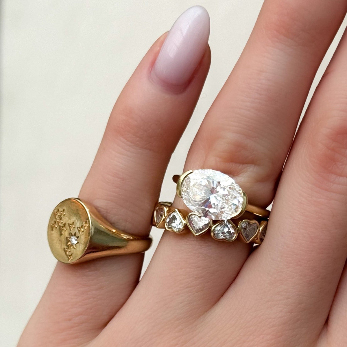 Midi Bezel Set Halfway Wedding Band With Heart Cuts - GOODSTONE