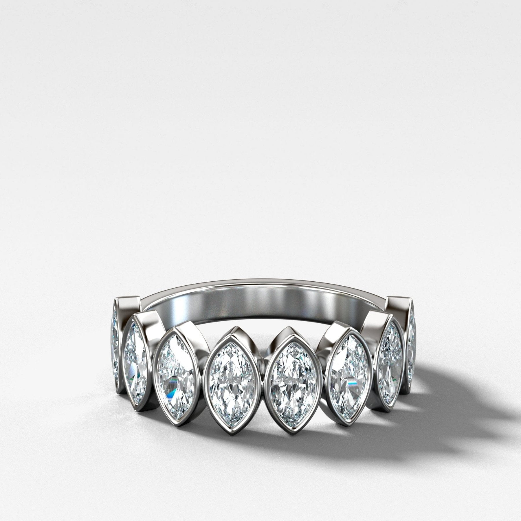 Midi Bezel Set Halfway Wedding Band With Marquise Cuts - GOODSTONE