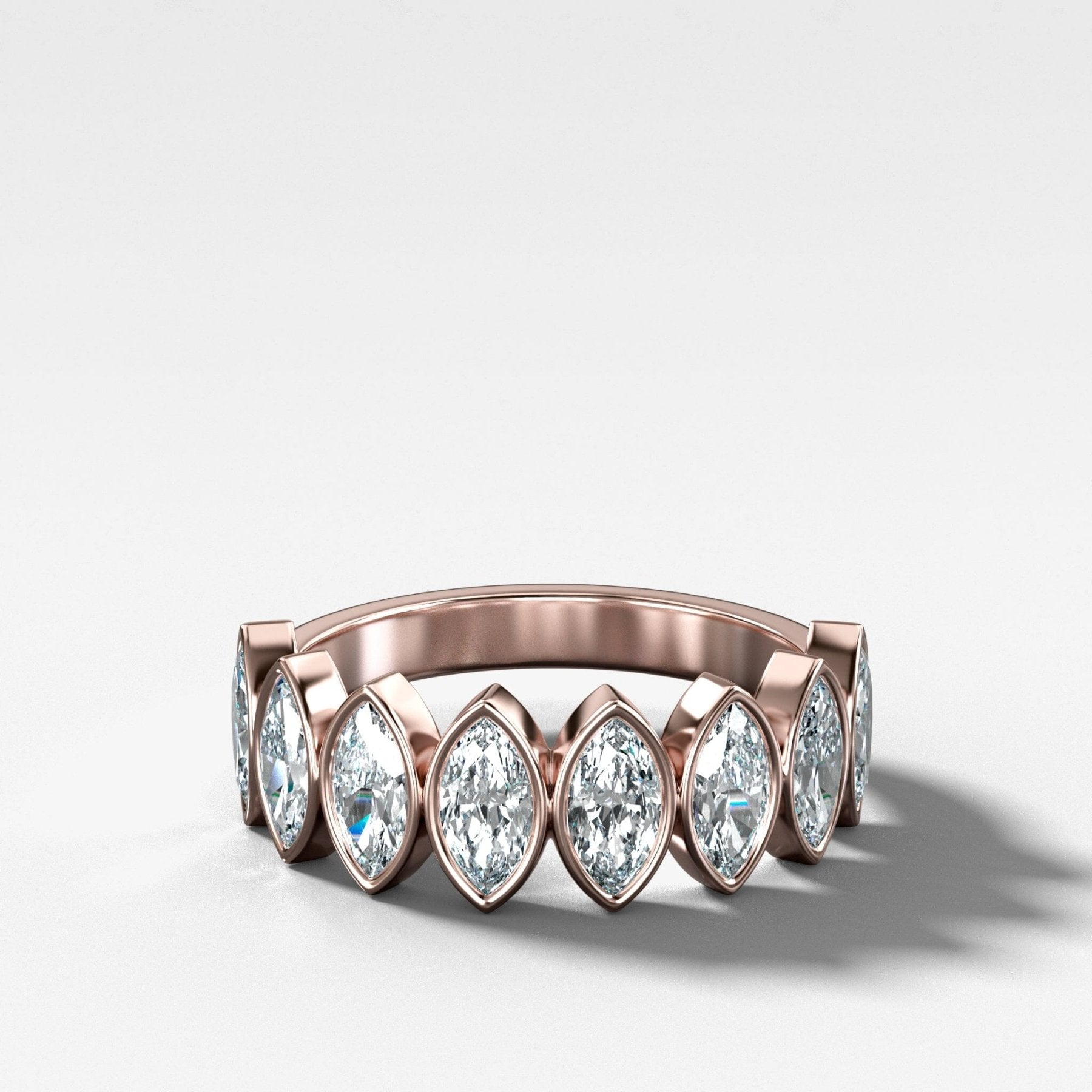 Midi Bezel Set Halfway Wedding Band With Marquise Cuts - GOODSTONE