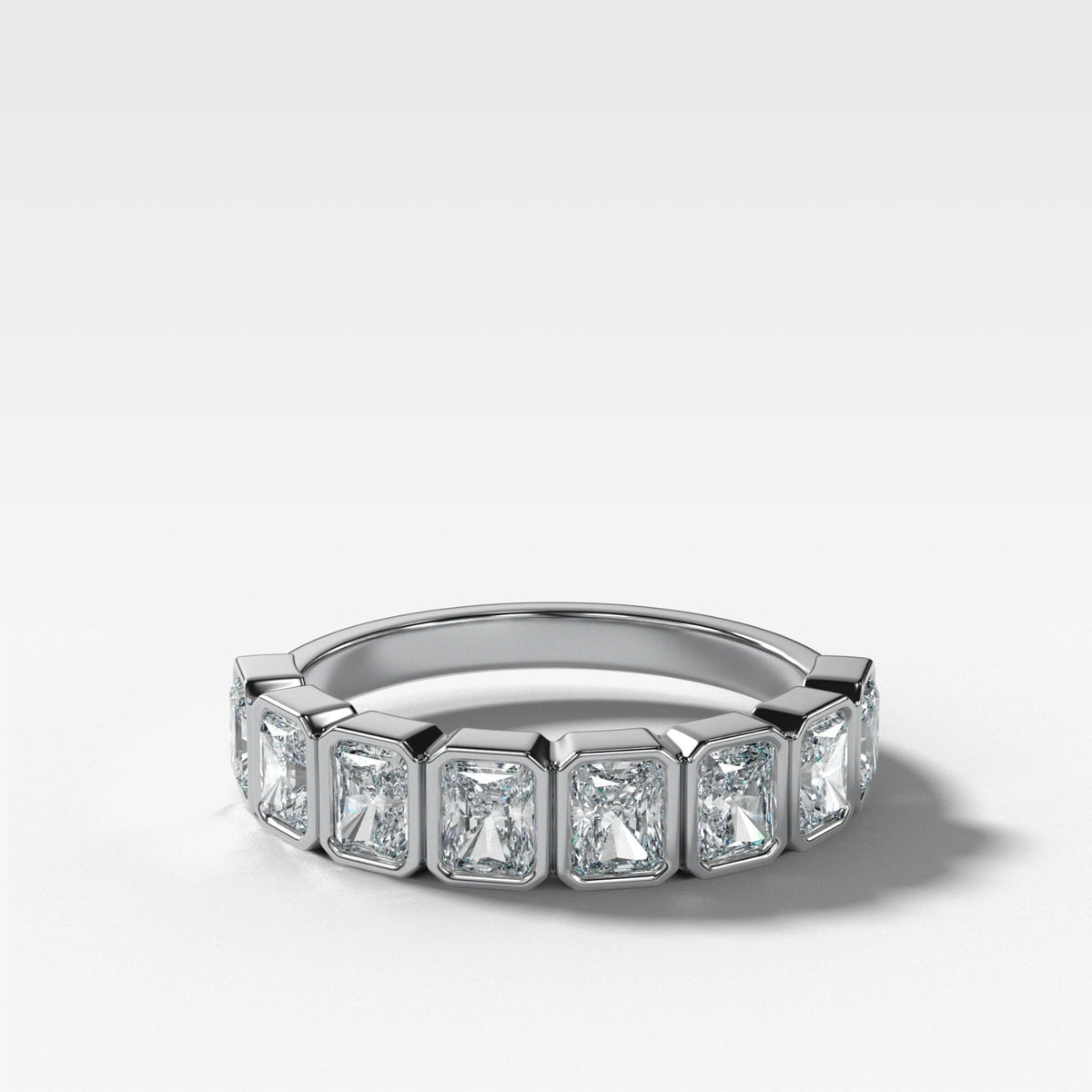 Midi Bezel Set Halfway Wedding Band With Radiant Cuts - GOODSTONE