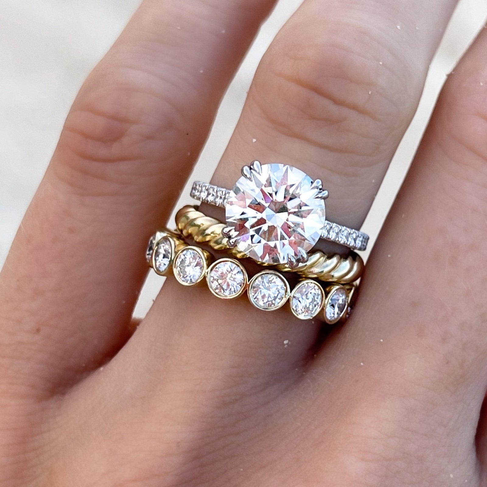 Midi Bezel Set Halfway Wedding Band With Round Cuts - GOODSTONE