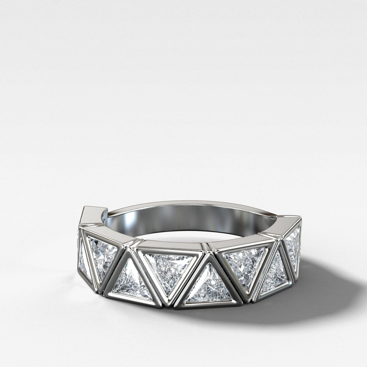 Midi Bezel Set Halfway Wedding Band With Trilliant Cuts - GOODSTONE