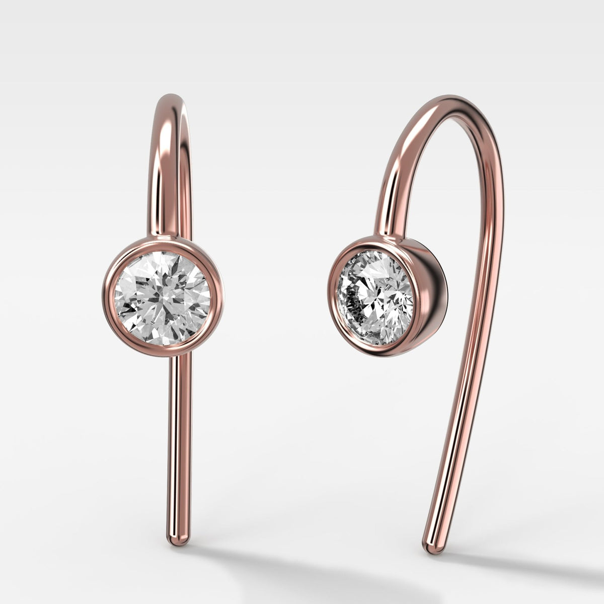 Midi Bezel Threader Earrings with Round Cut Diamonds - GOODSTONE