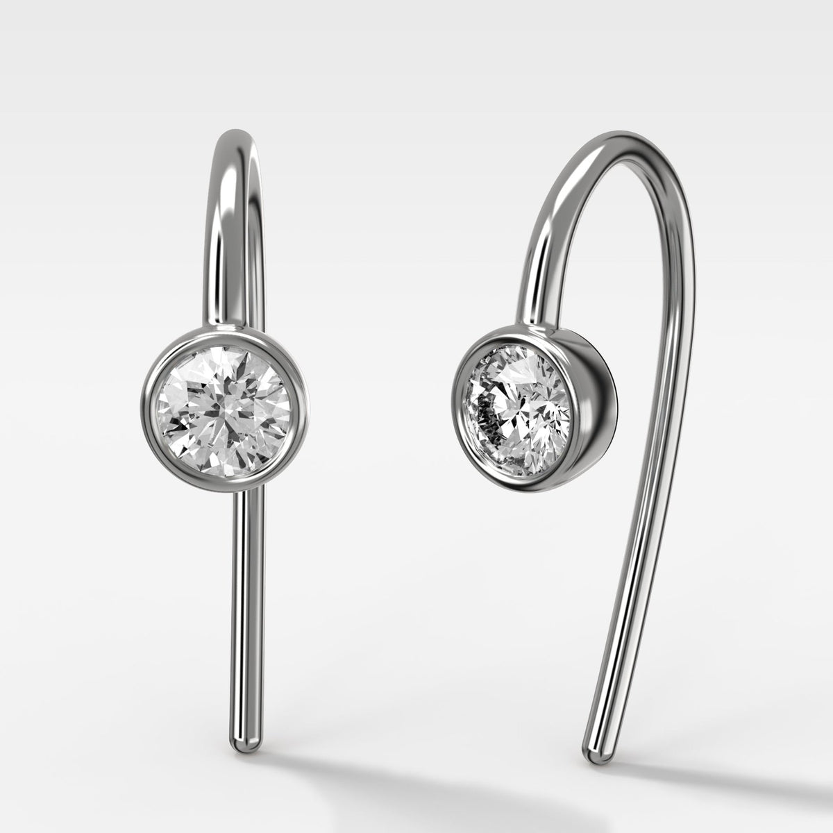 Midi Bezel Threader Earrings with Round Cut Diamonds - GOODSTONE
