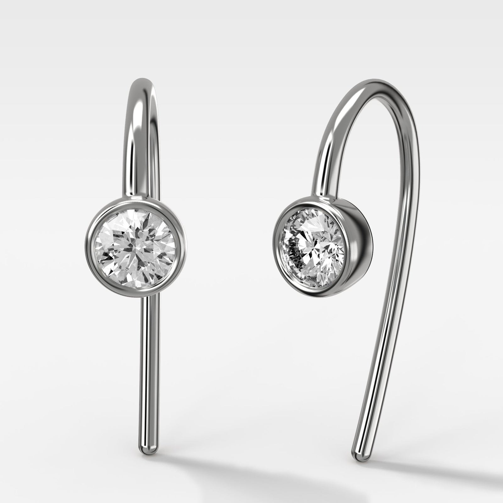 Midi Bezel Threader Earrings with Round Cut Diamonds - GOODSTONE