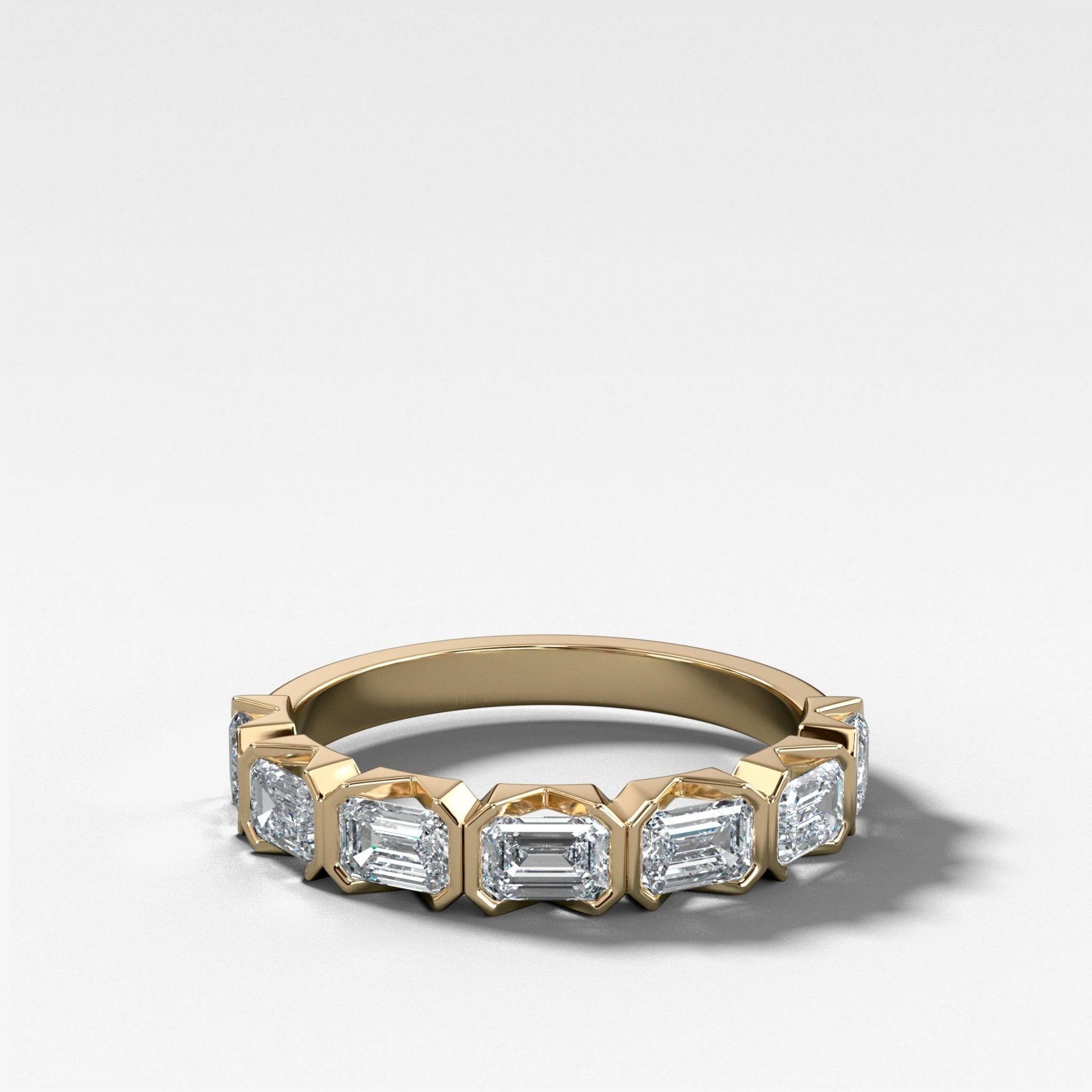 Midi Half Bezel Set Wedding Band With East West Emerald Cuts - GOODSTONE