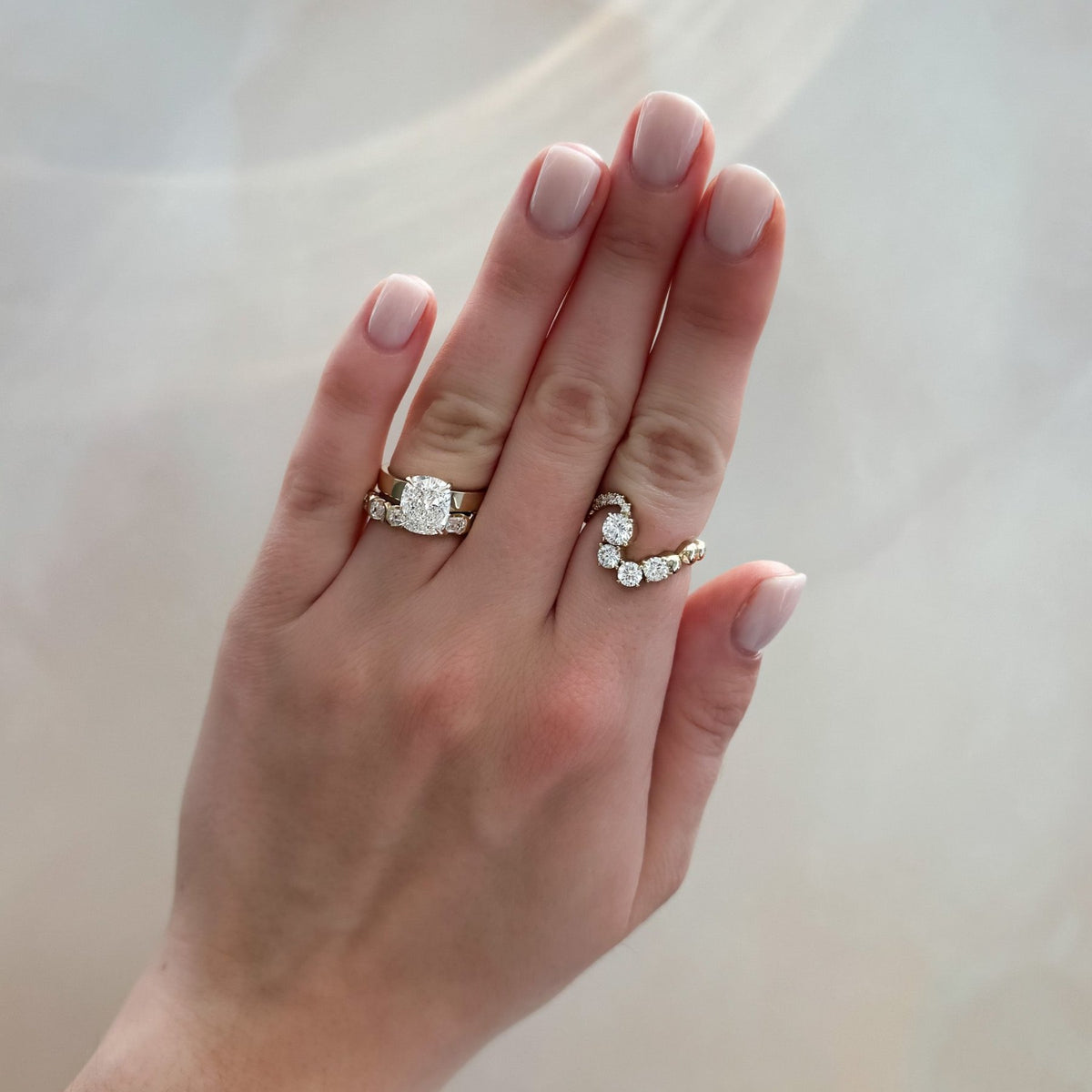 Midi Half Bezel Set Wedding Band With East West Emerald Cuts - GOODSTONE