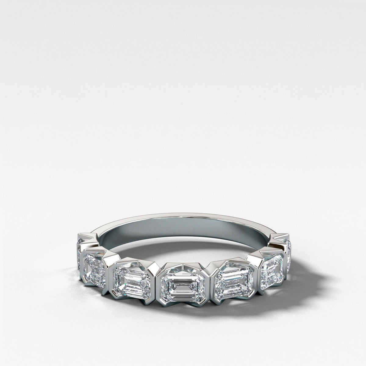 Midi Half Bezel Set Wedding Band With East West Emerald Cuts - GOODSTONE