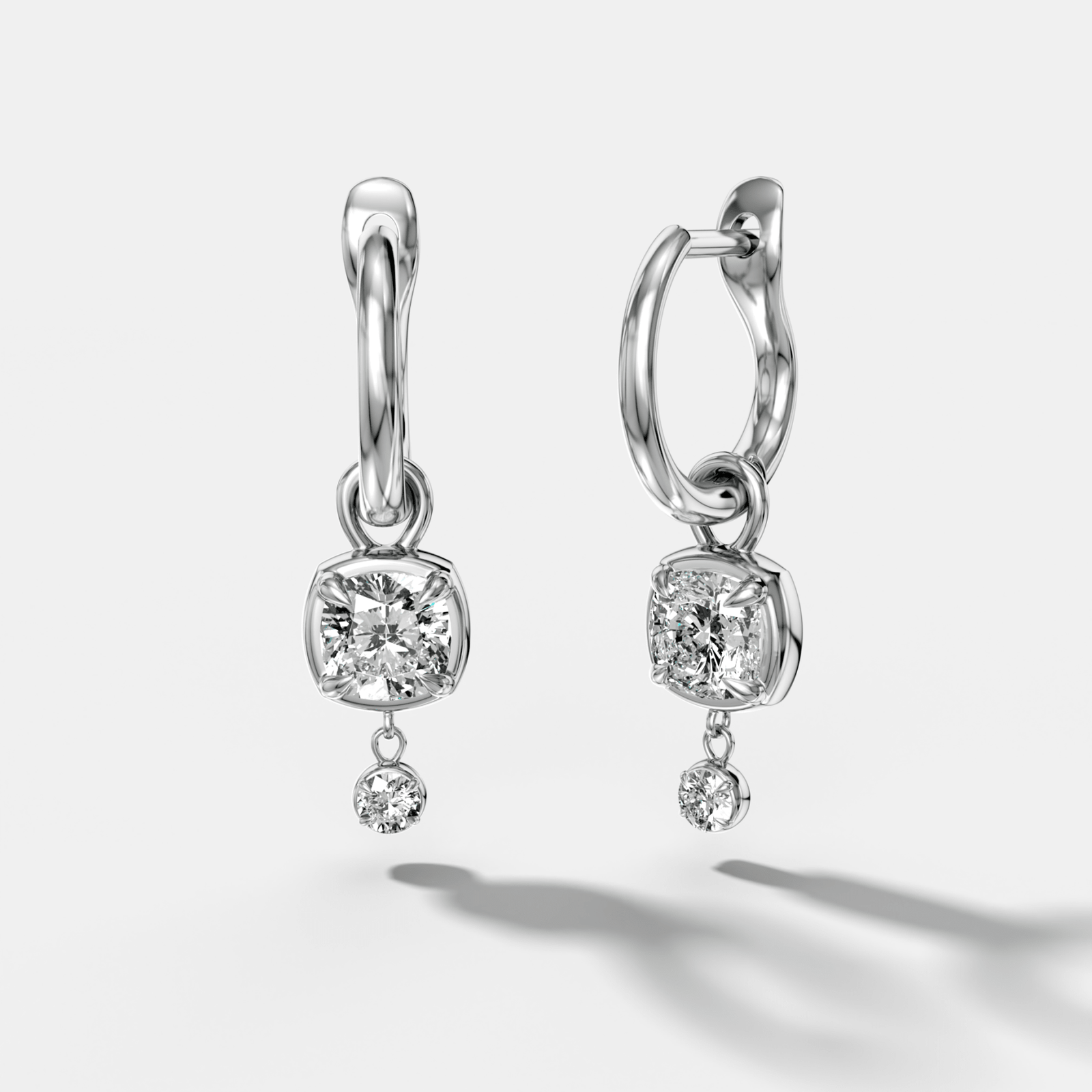 Mini Tiered Bezel Drop Huggies with Cushion Cut Diamonds - GOODSTONE