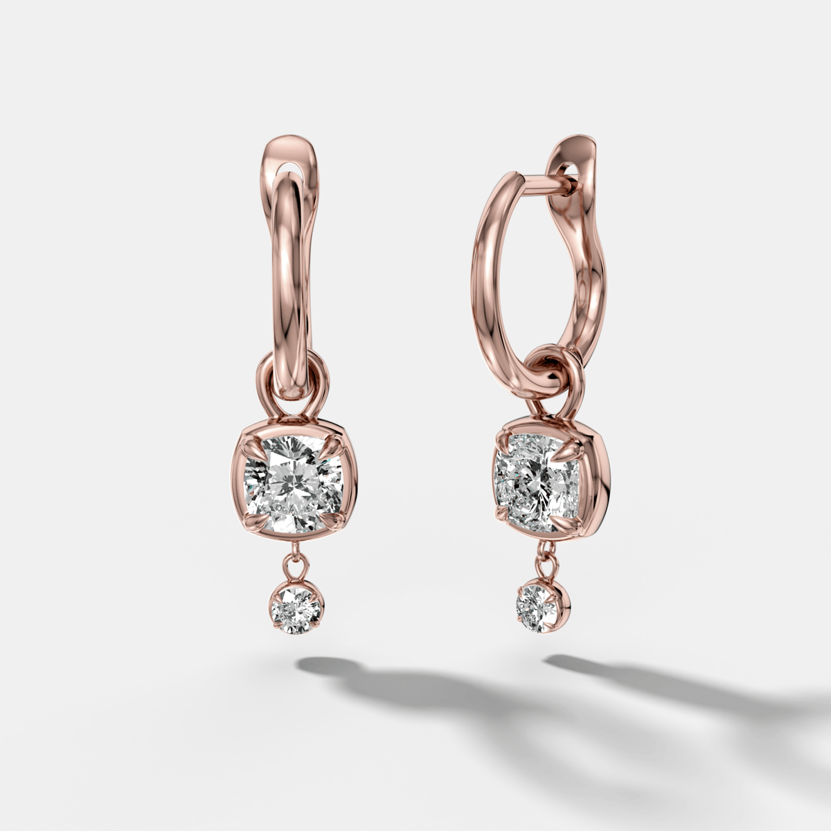 Mini Tiered Bezel Drop Huggies with Cushion Cut Diamonds - GOODSTONE