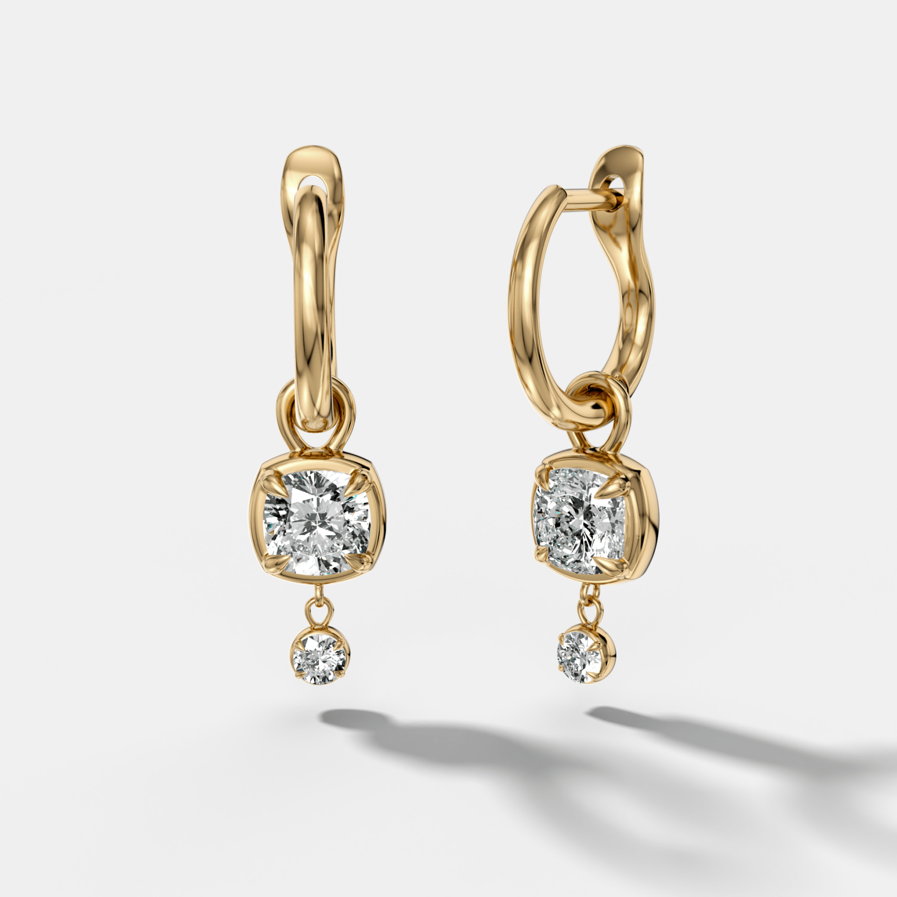 Mini Tiered Bezel Drop Huggies with Cushion Cut Diamonds - GOODSTONE