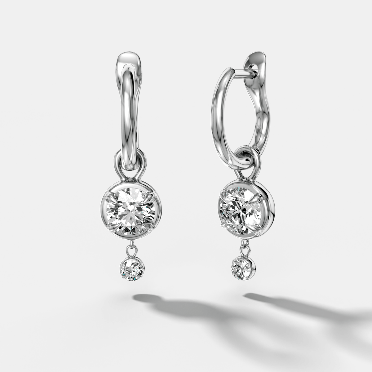 Mini Tiered Bezel Drop Huggies with Round Cut Diamonds - GOODSTONE
