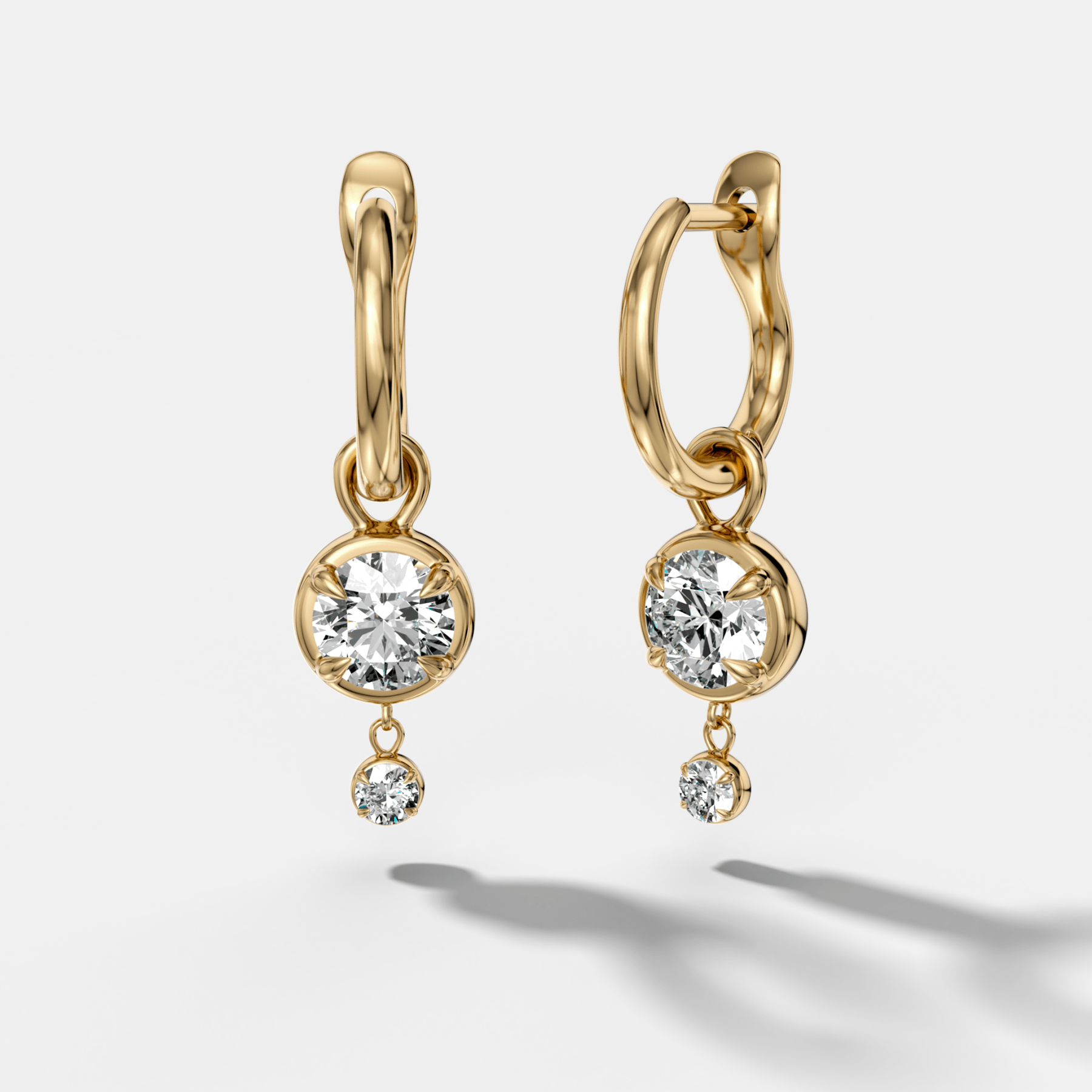 Mini Tiered Bezel Drop Huggies with Round Cut Diamonds - GOODSTONE