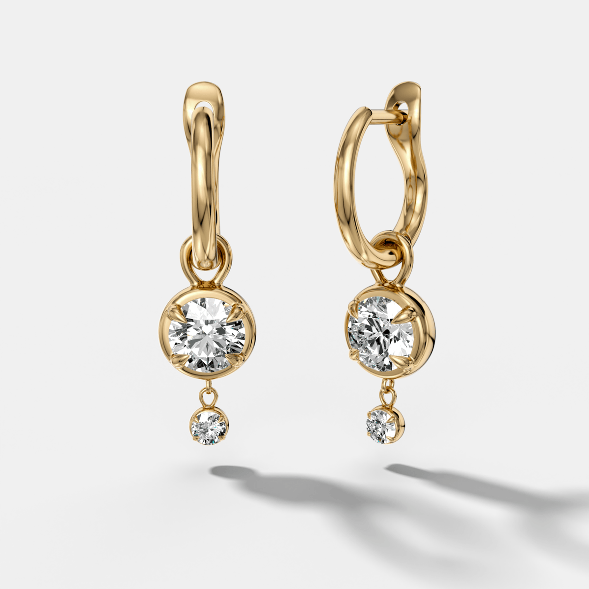 Mini Tiered Bezel Drop Huggies with Round Cut Diamonds - GOODSTONE