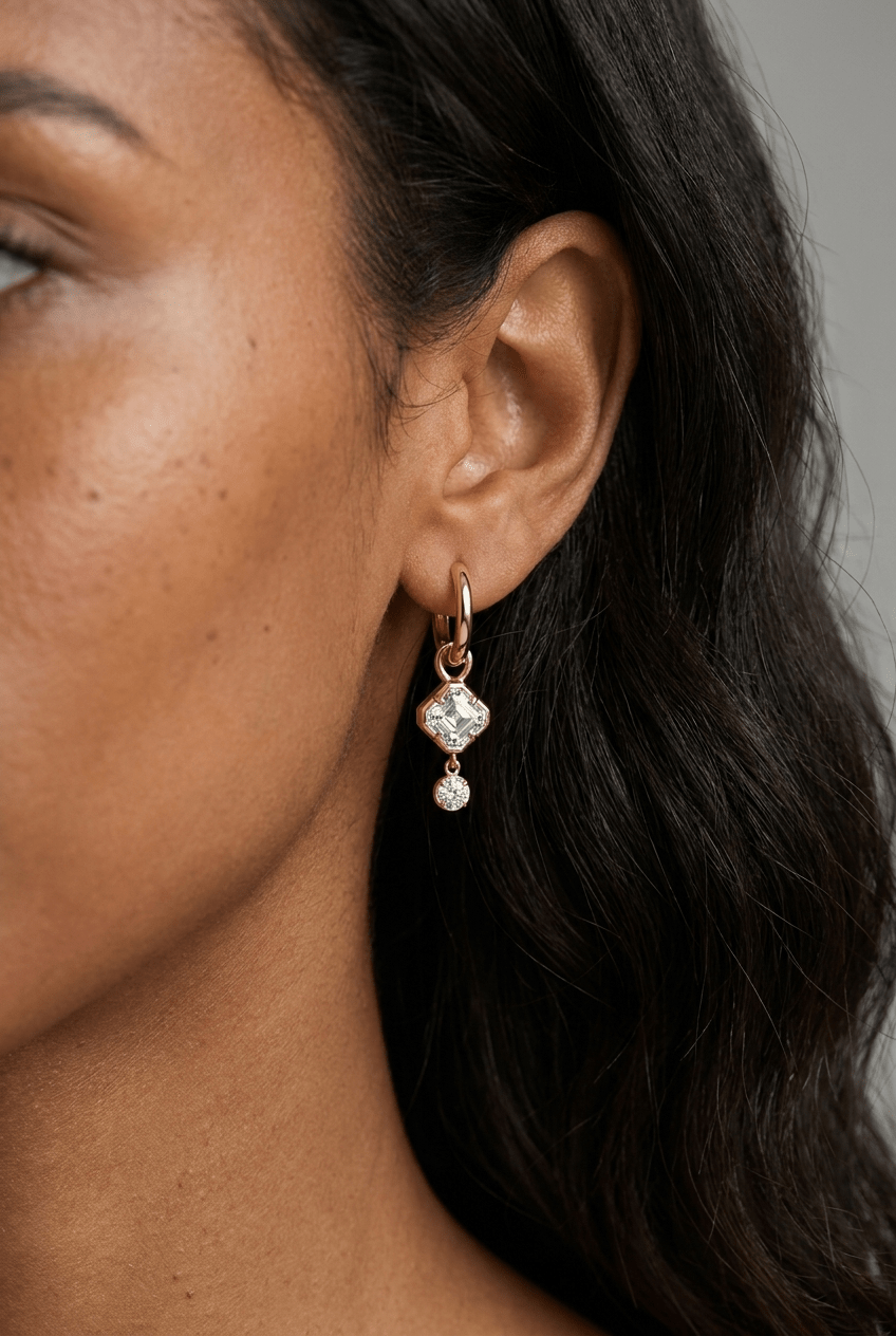 Mini Tiered Bezel Drop Tilted Asscher Cut Diamond Huggies - GOODSTONE