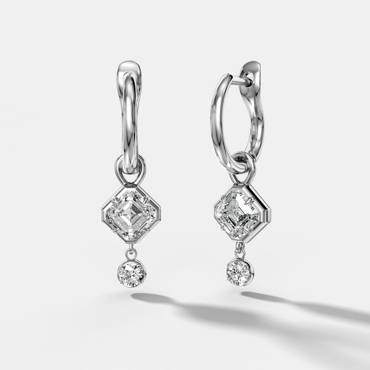 Mini Tiered Bezel Drop Tilted Asscher Cut Diamond Huggies - GOODSTONE